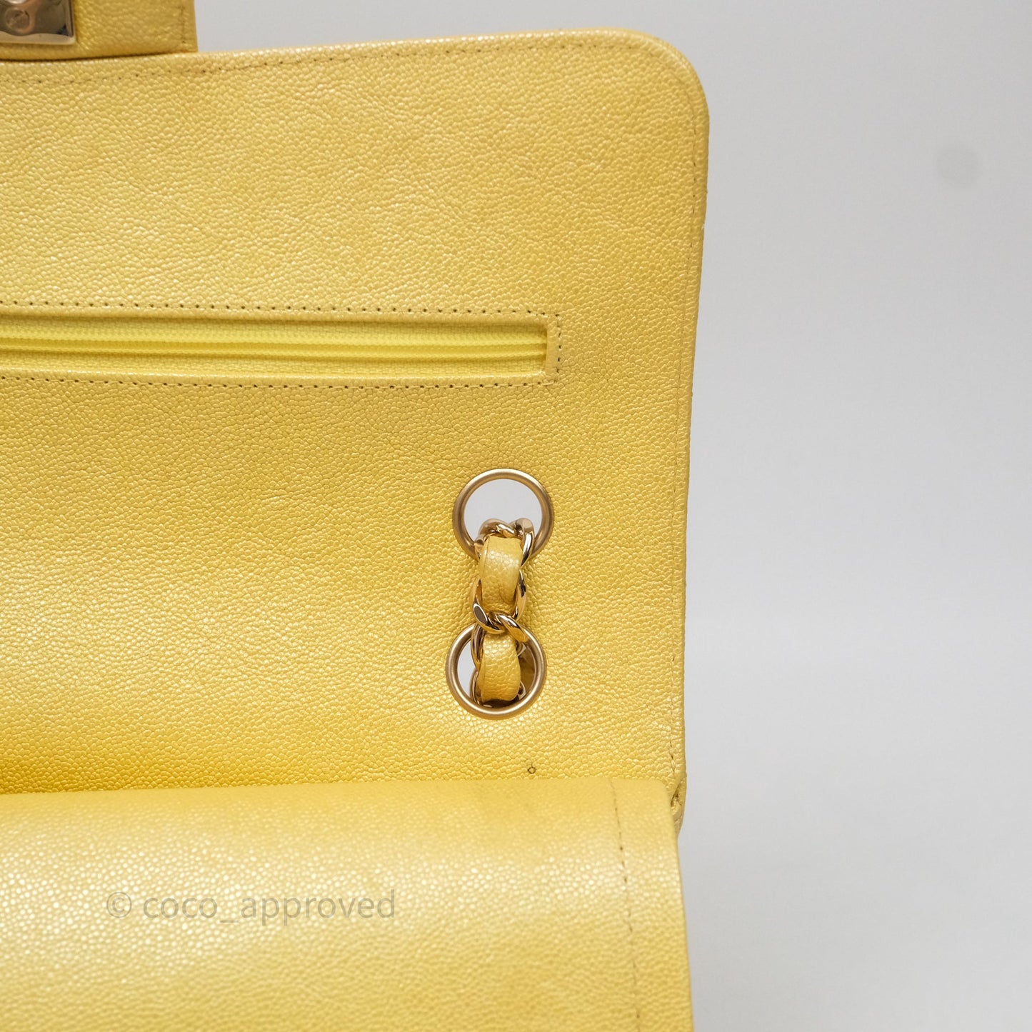 Chanel Small Classic Quilted Flap Iridescent Yellow Caviar Gold Hardware