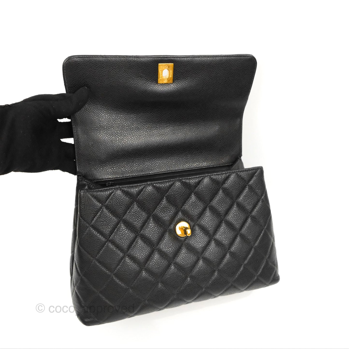 Chanel Vintage Kelly Quilted Flap Bag Black Caviar 24K Gold Hardware
