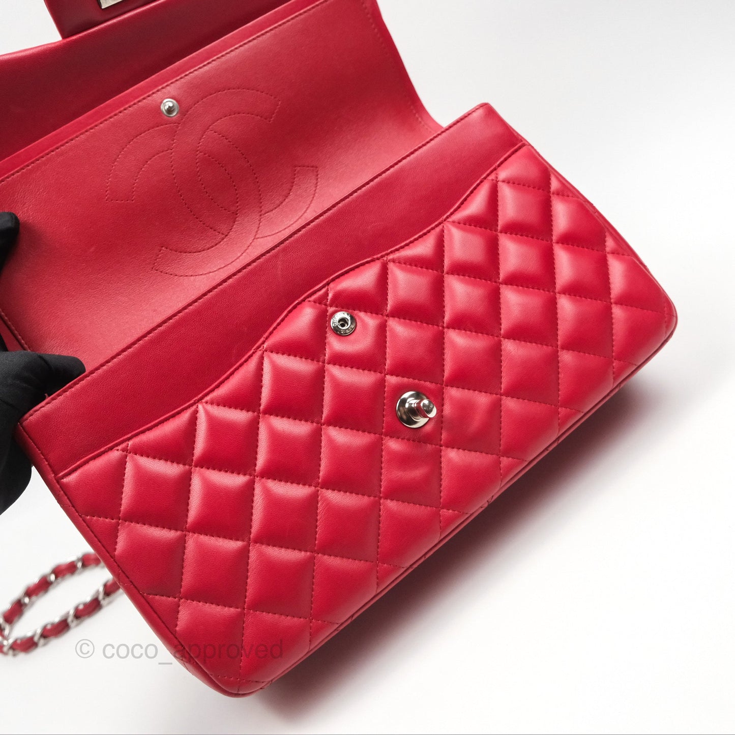 Chanel Jumbo Double Flap Red Lambskin Silver Hardware