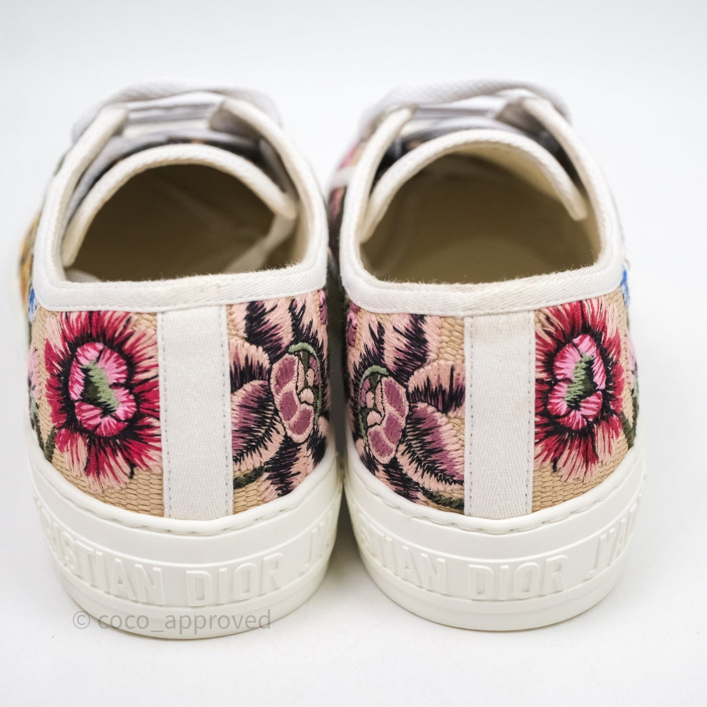 Dior Walk'n'Dior Sneakers Beige Floral Embroidered Canvas Size 37