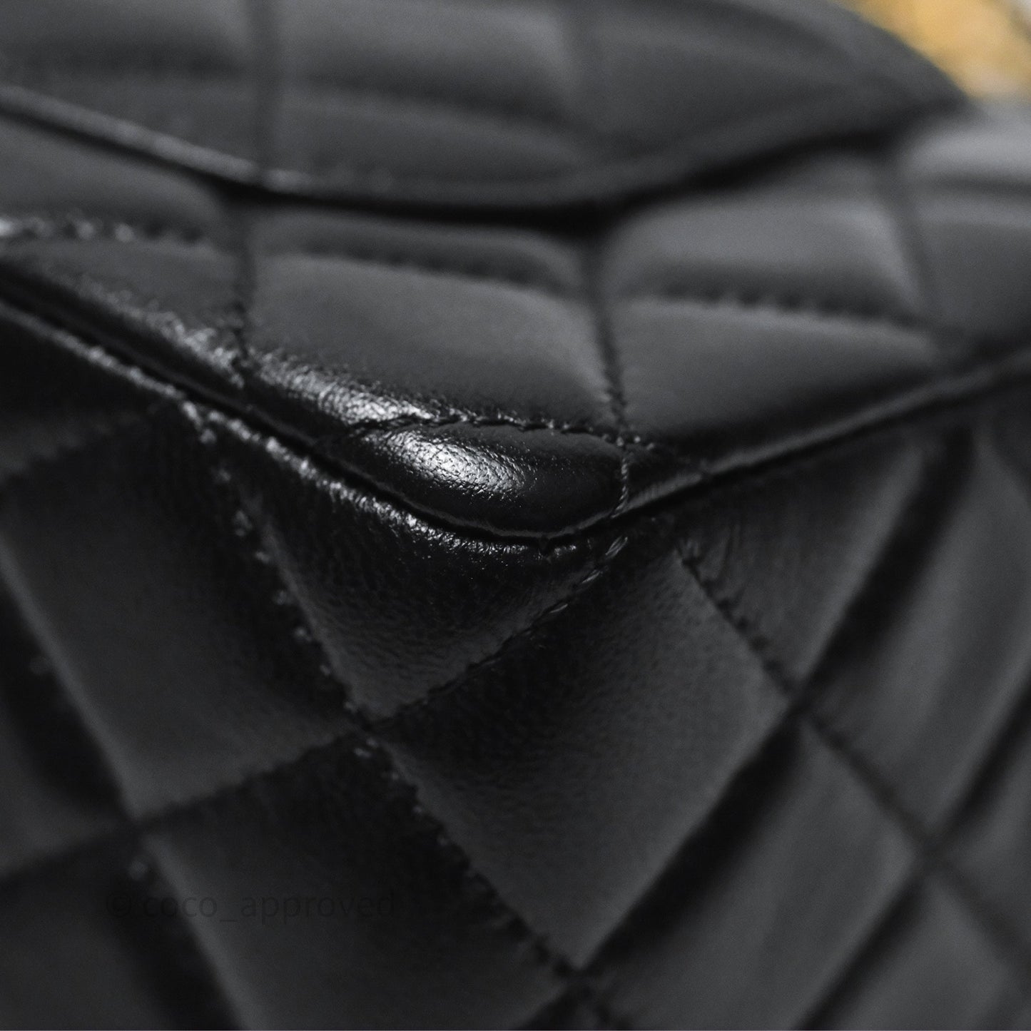 Chanel Flap Bag with Crystal Logo Top Handle Black Lambskin Aged Gold Hardware