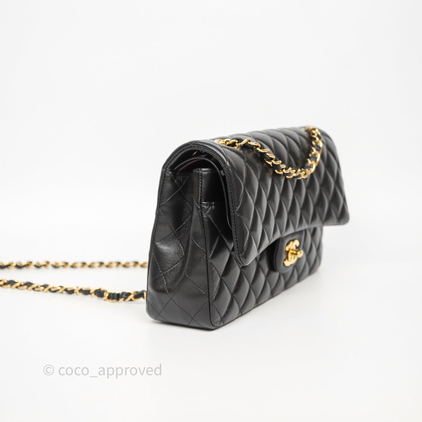 Chanel Classic M/L Medium Flap Quilted Black Lambskin Gold Hardware