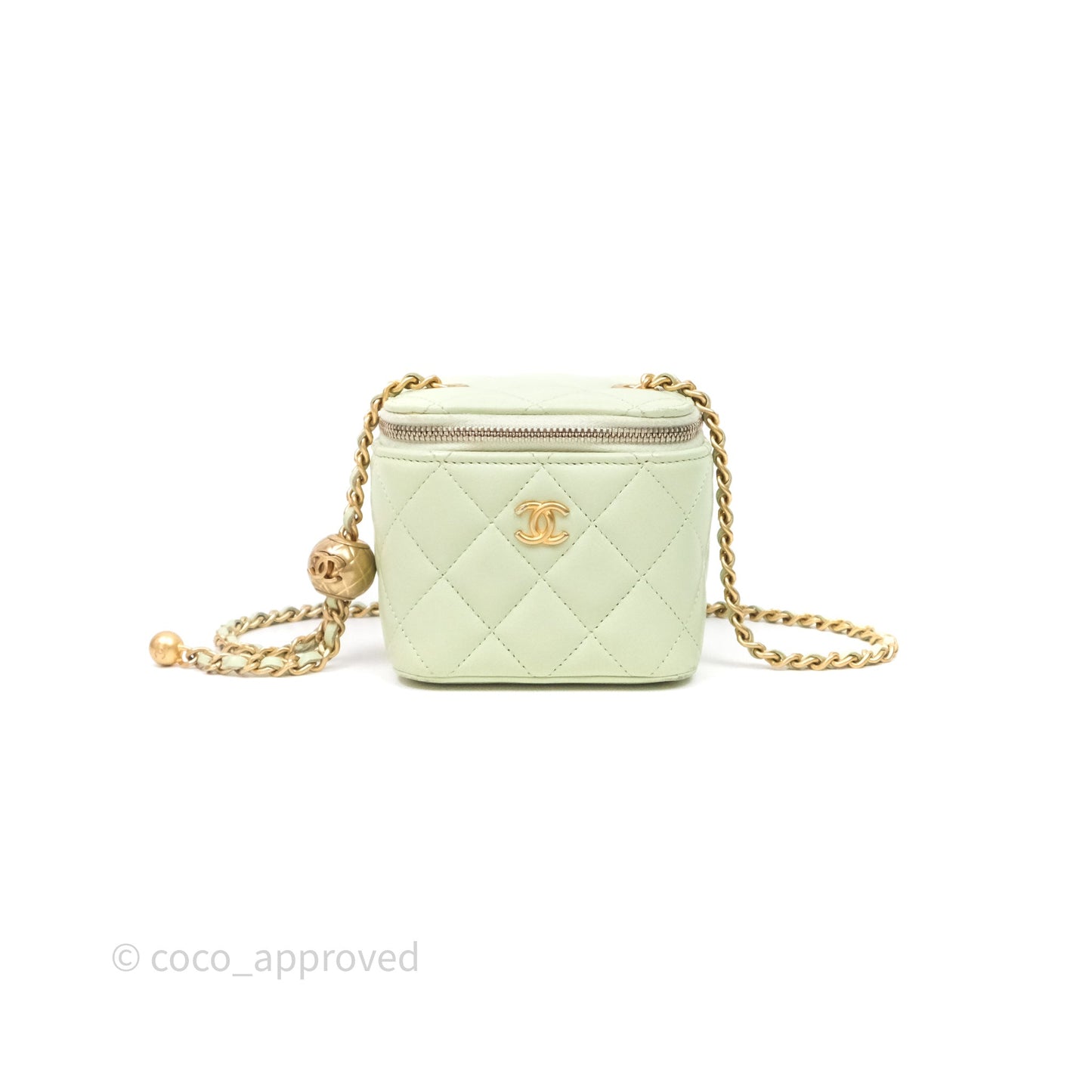 Chanel Mini Pearl Crush Vanity With Chain Green Aged Gold Hardware