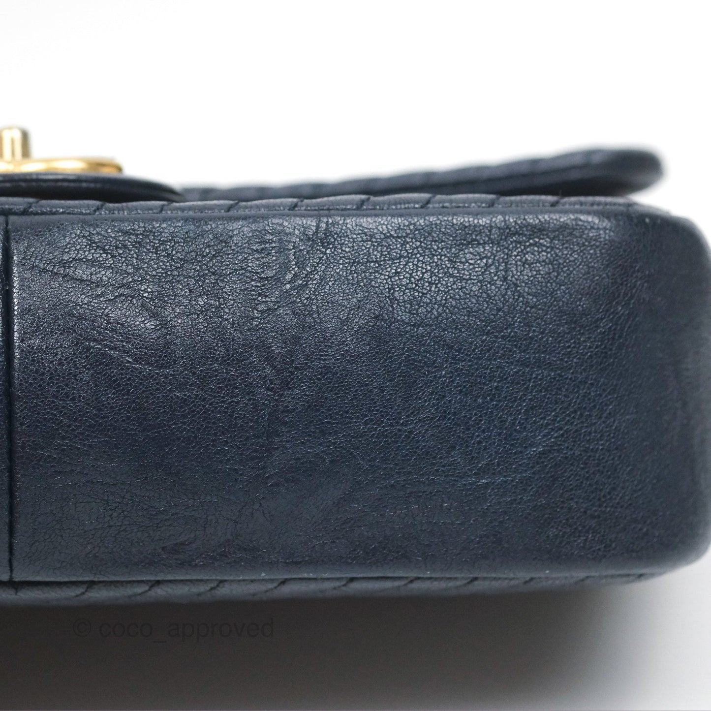 Chanel Small Chevron Surpique Flap Navy Calfskin Aged Gold Hardware