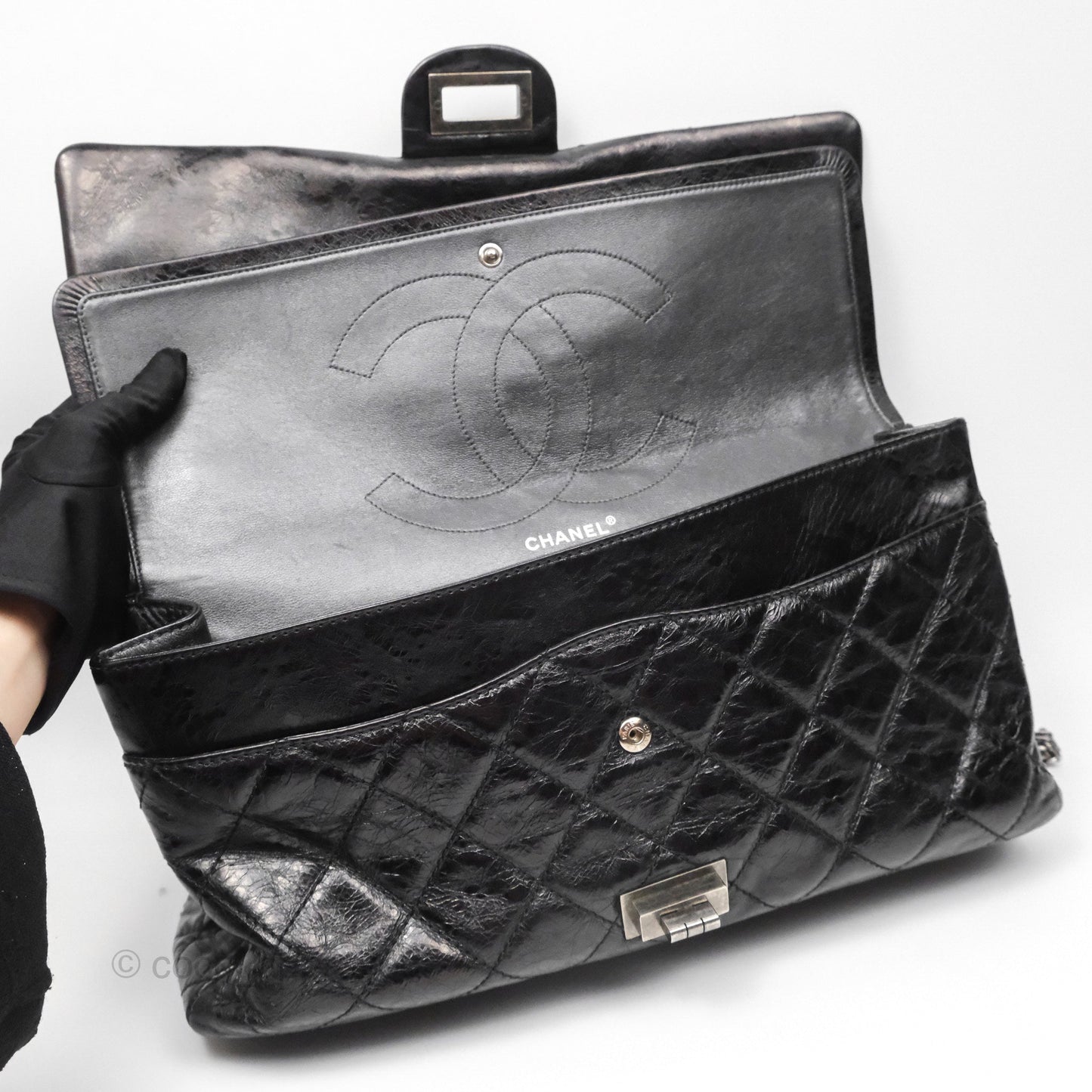 Chanel 228 Reissue Flap Quilted Black Crumpled Calfskin Ruthenium Hardware