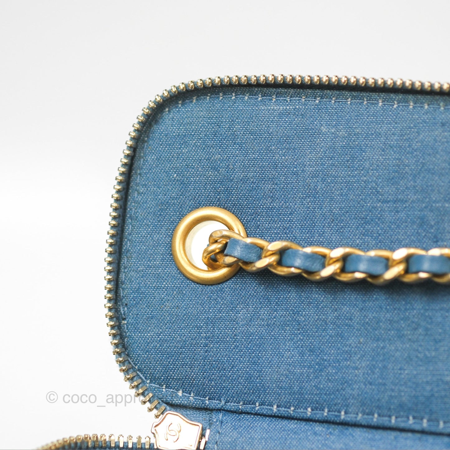 Chanel Mini Pearl Crush Vanity With Chain Denim Aged Gold Hardware