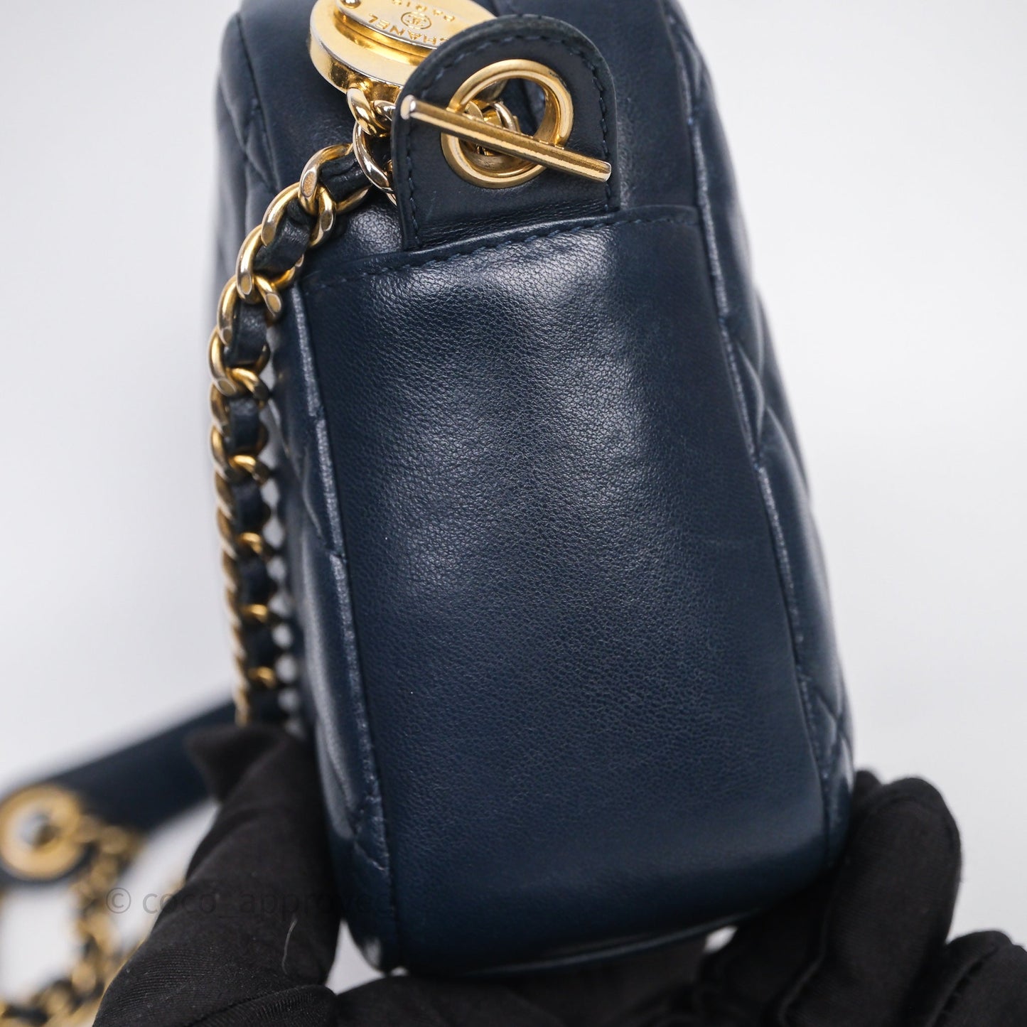 Chanel CC Camera Bag Quilted Navy Lambskin Aged Gold Hardware