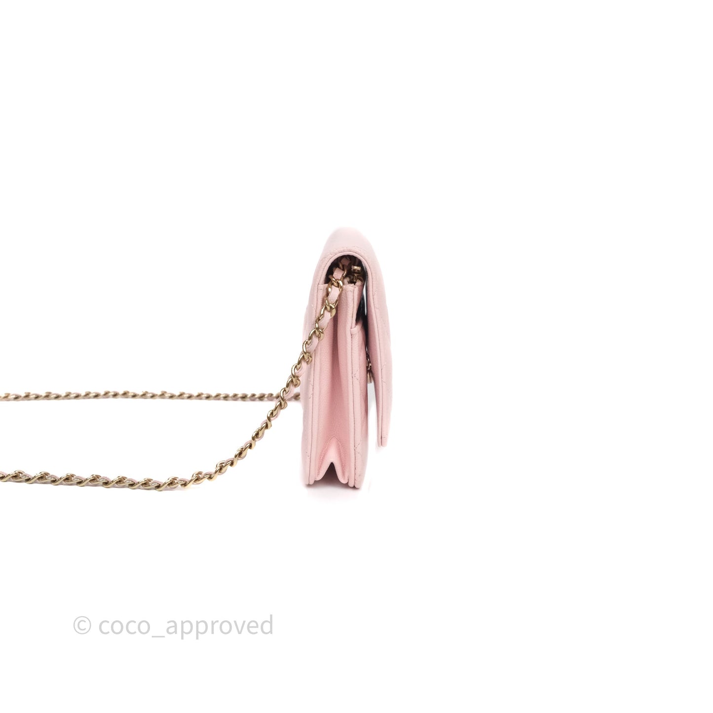 Chanel Classic Quilted Wallet on Chain WOC Light Pink Caviar Gold Hardware