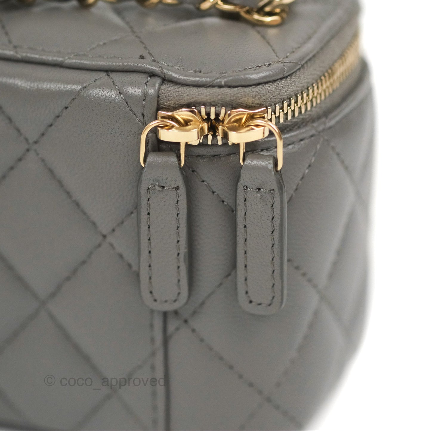 Chanel Mini Top Handle Vanity With Chain Dark Grey Lambskin Gold Hardware
