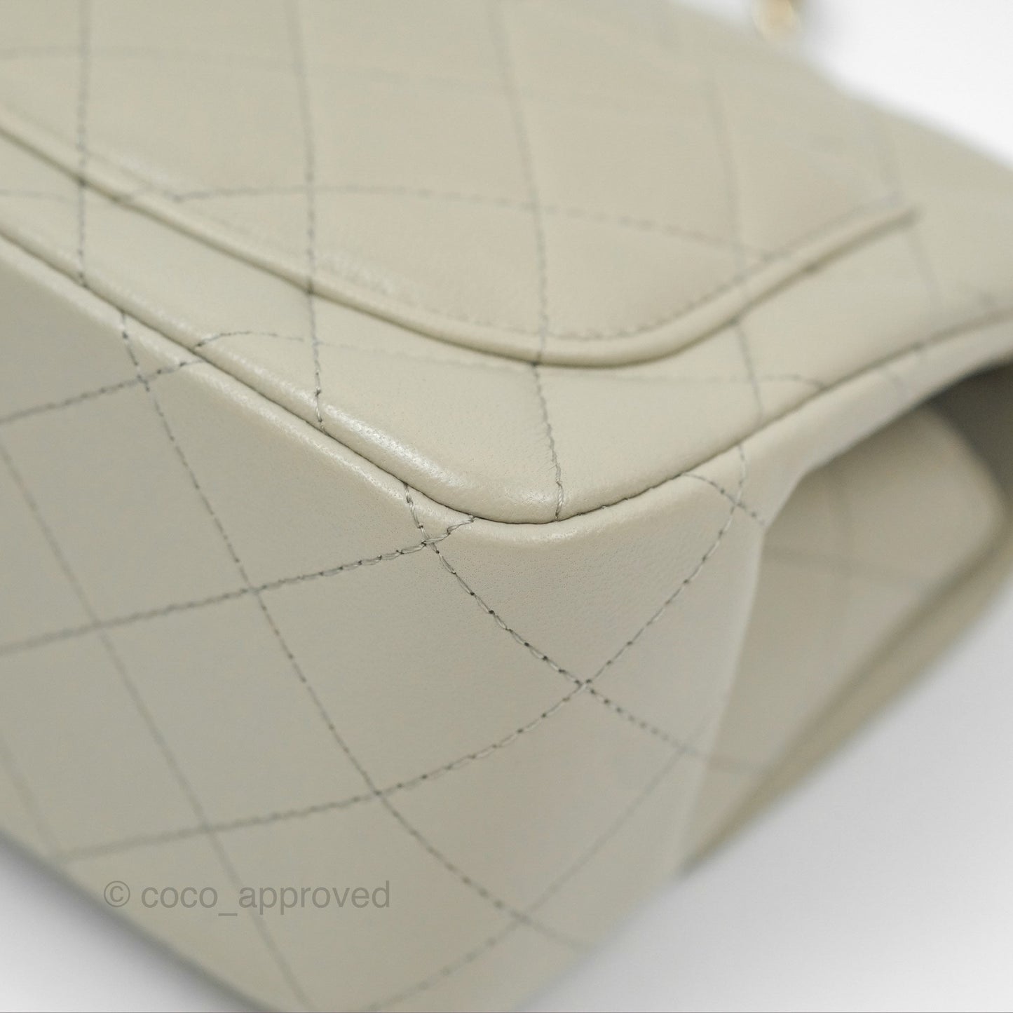 Chanel Mini Square Quilted Grey Lambskin Gold Hardware 22C