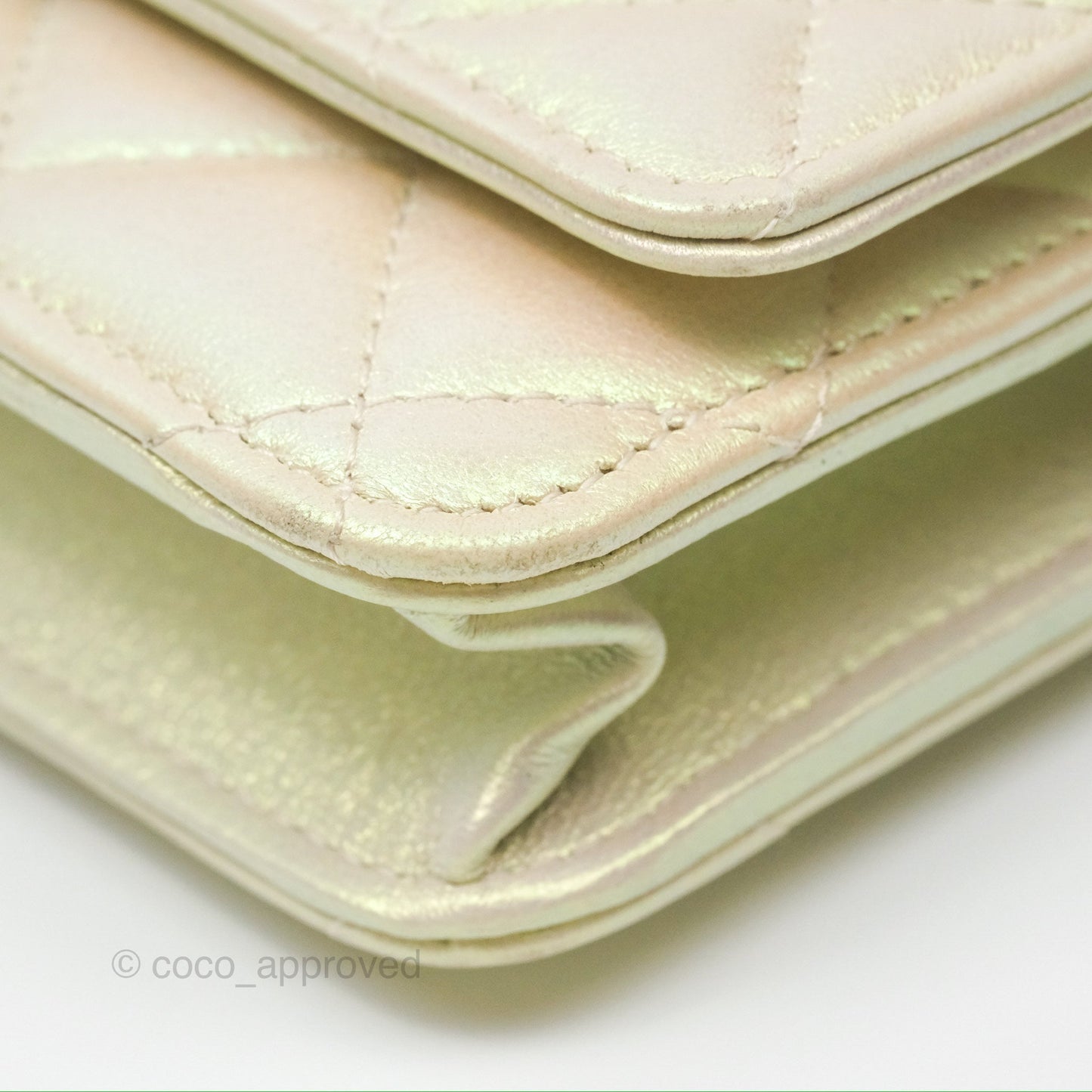 Chanel Quilted Wallet on Chain WOC Iridescent Ivory Gold Hardware 20A