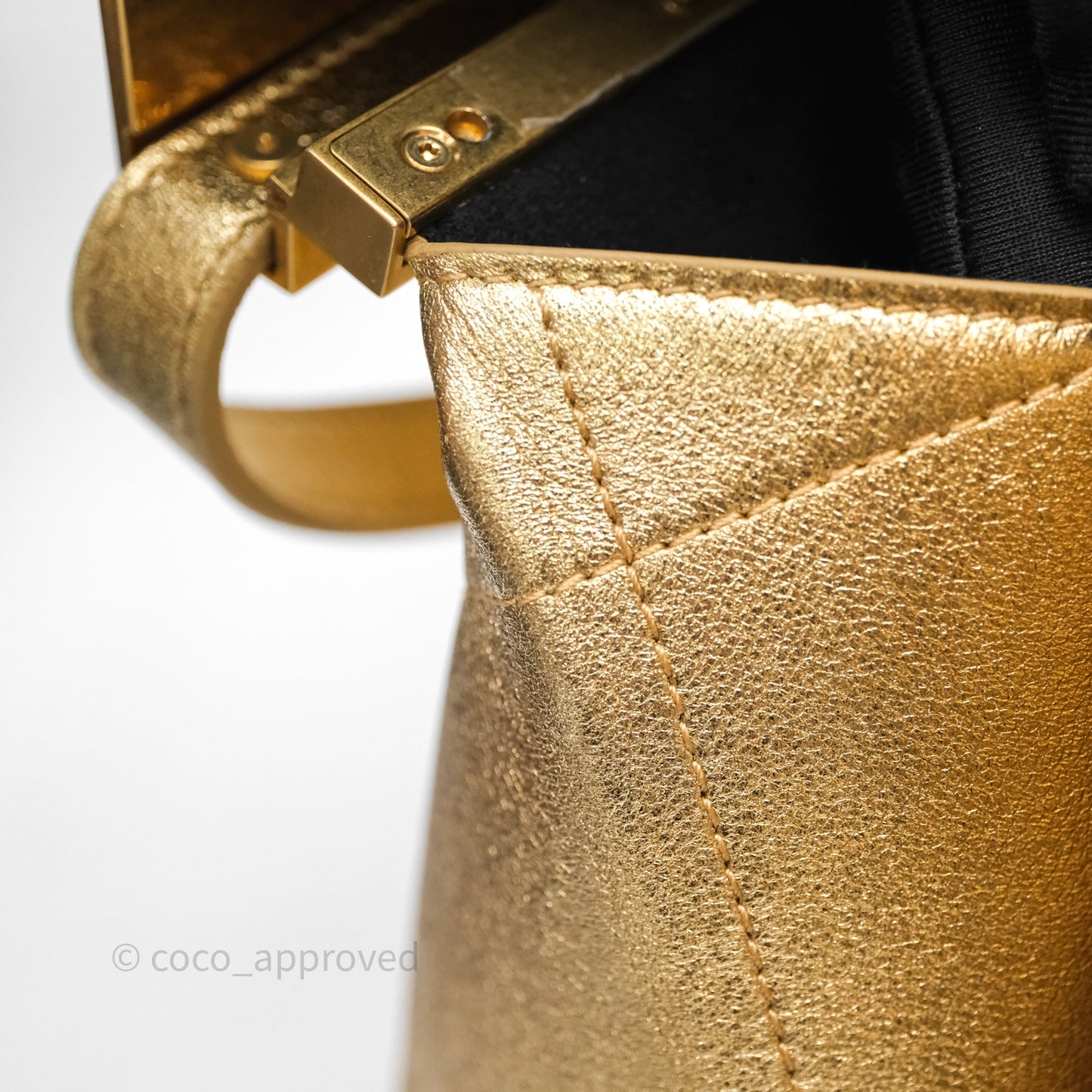 Chanel Calfskin Kiss Lock Frame Gold Bag