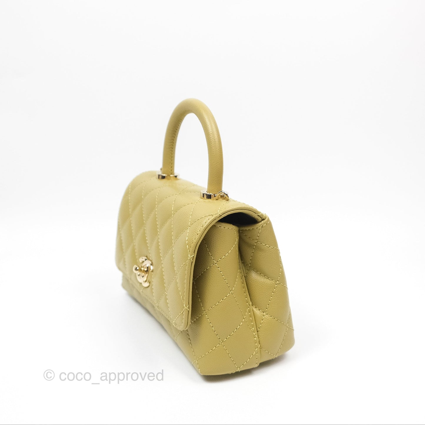 Chanel Quilted Mini Coco Handle Caviar Olive Green Gold Hardware