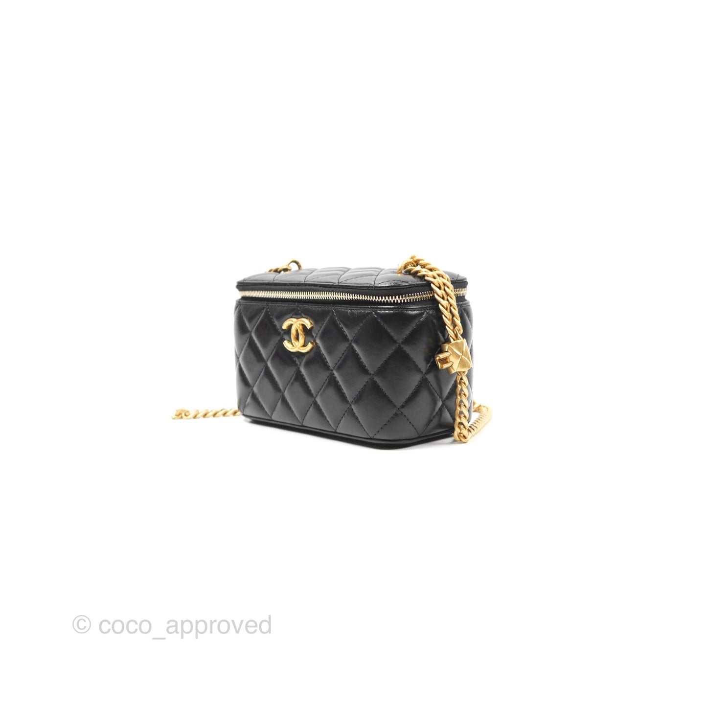Chanel Vanity with Adjustable Chain Black Lambskin Aged Gold Hardware