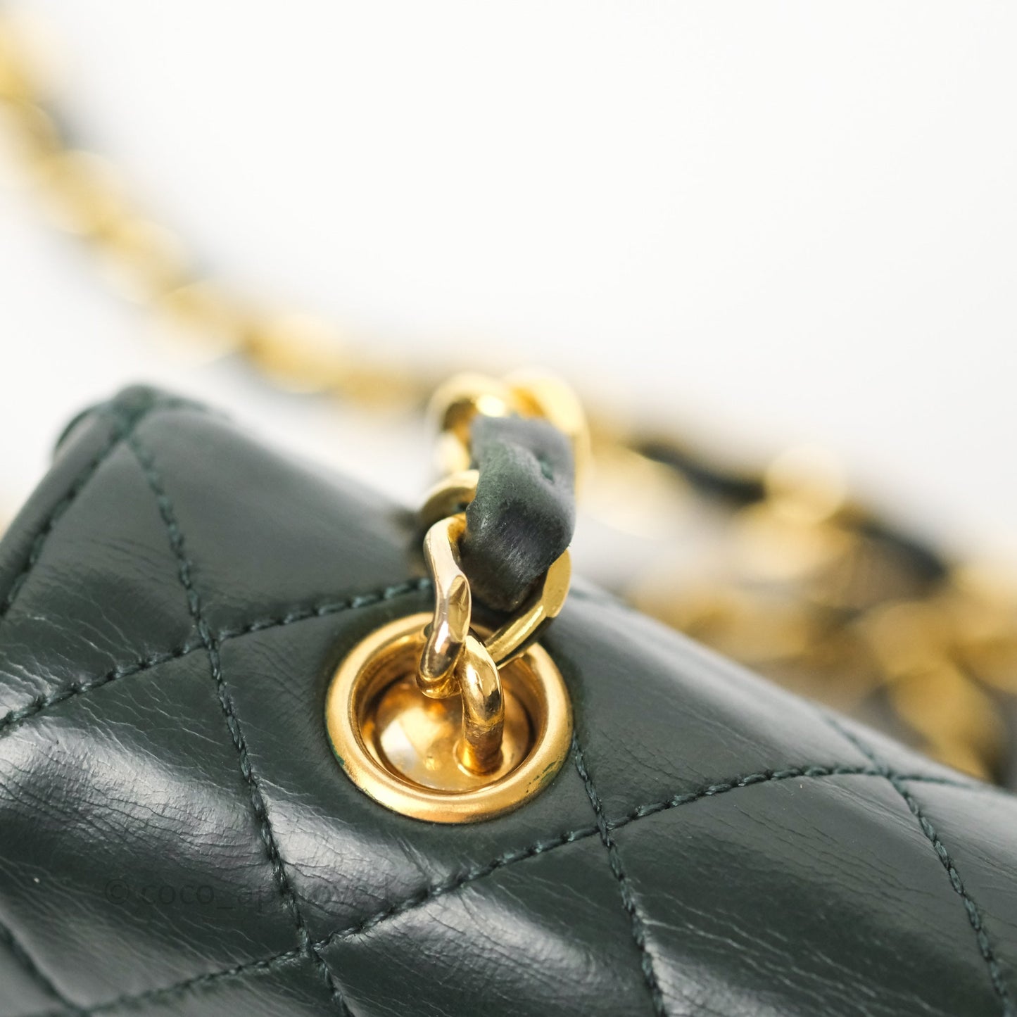 Chanel Vintage Mini Flap Bag Dark Green Lambskin Gold Hardware