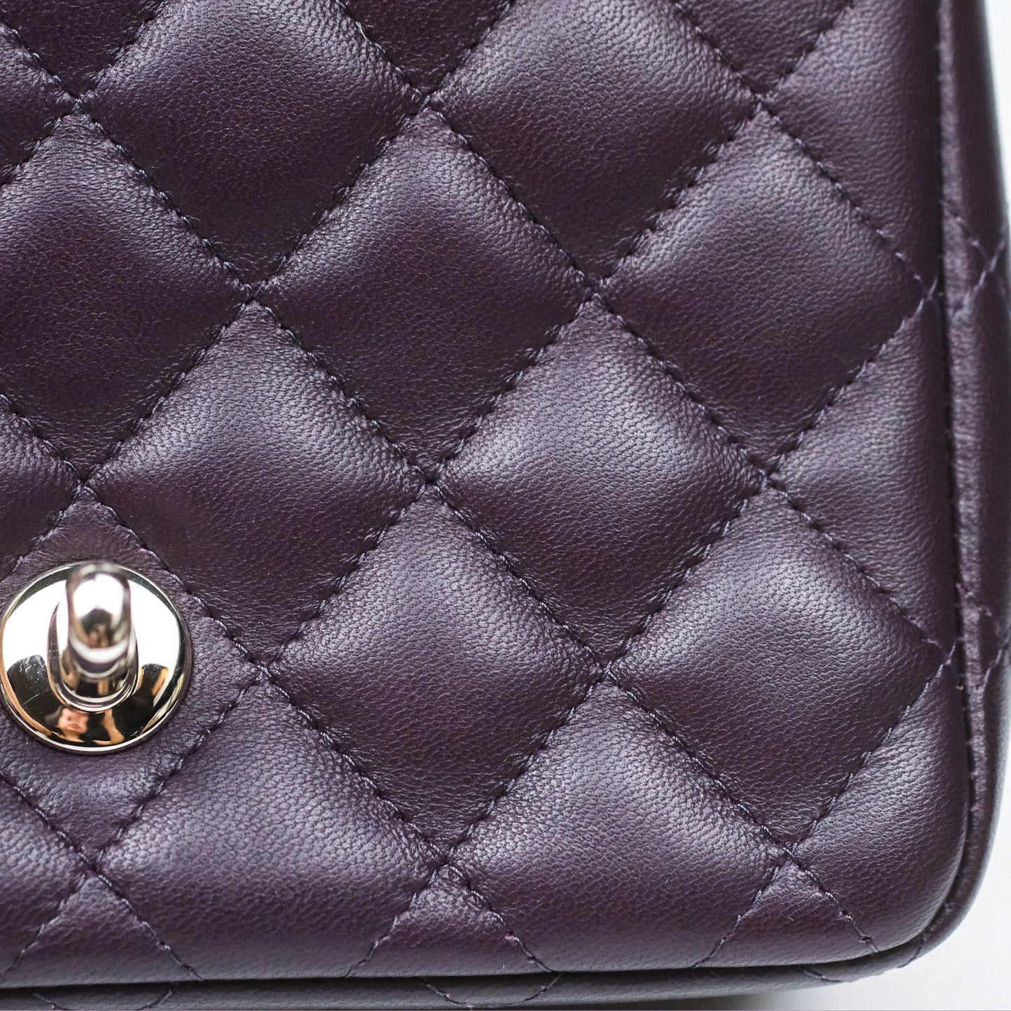 Chanel Quilted Mini Square Dark Purple Lambskin Silver Hardware