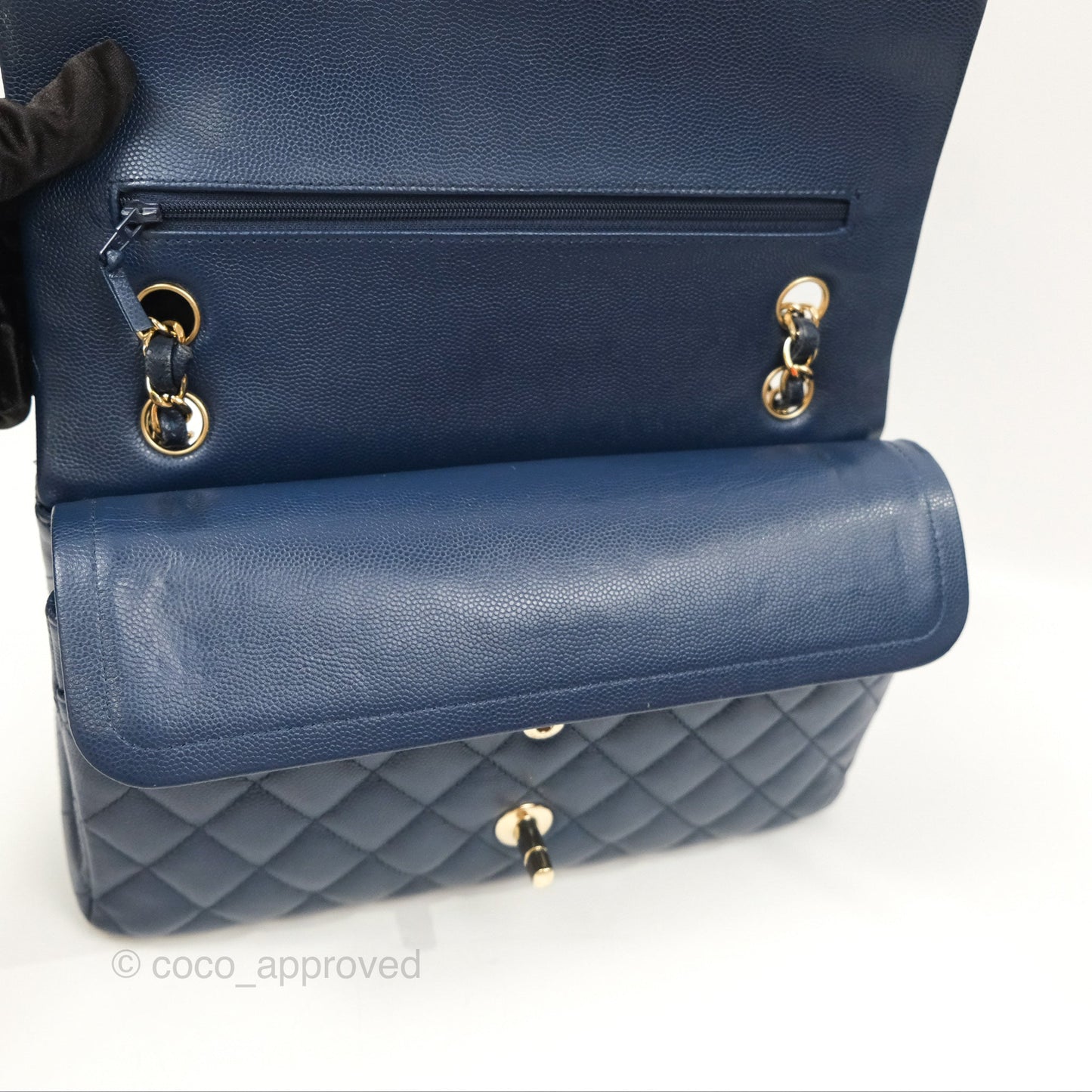 Chanel M/L Medium Classic Flap Quilted Navy Caviar Gold Hardware