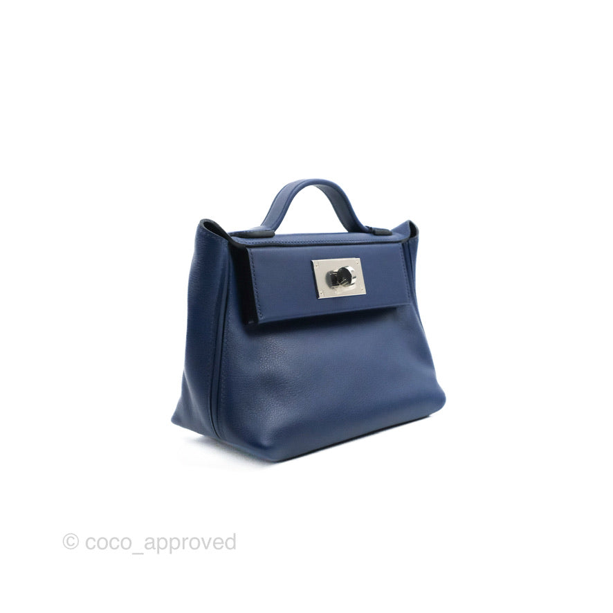 Hermès 24/24 21 Mini Bleu Saphir Evercolor/Swift Palladium Hardware