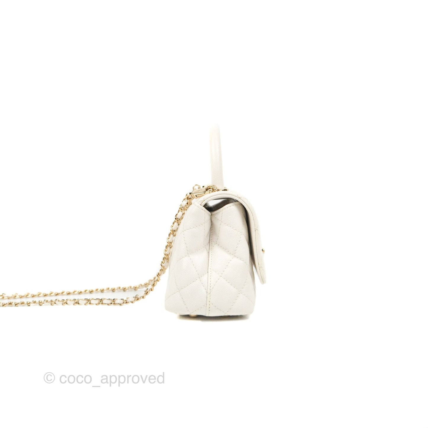Chanel Mini Coco Handle Quilted Ivory White Caviar Gold Hardware
