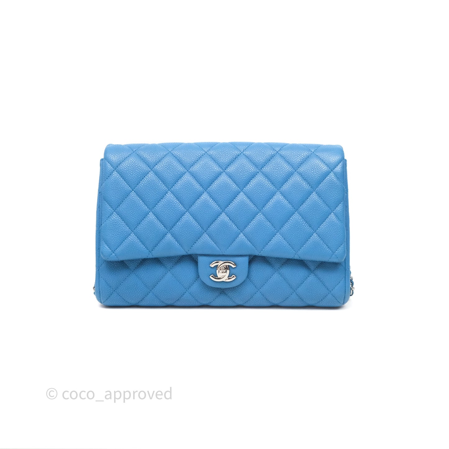 Chanel Quilted Clutch with Chain Caviar Azul Sliver Hardware