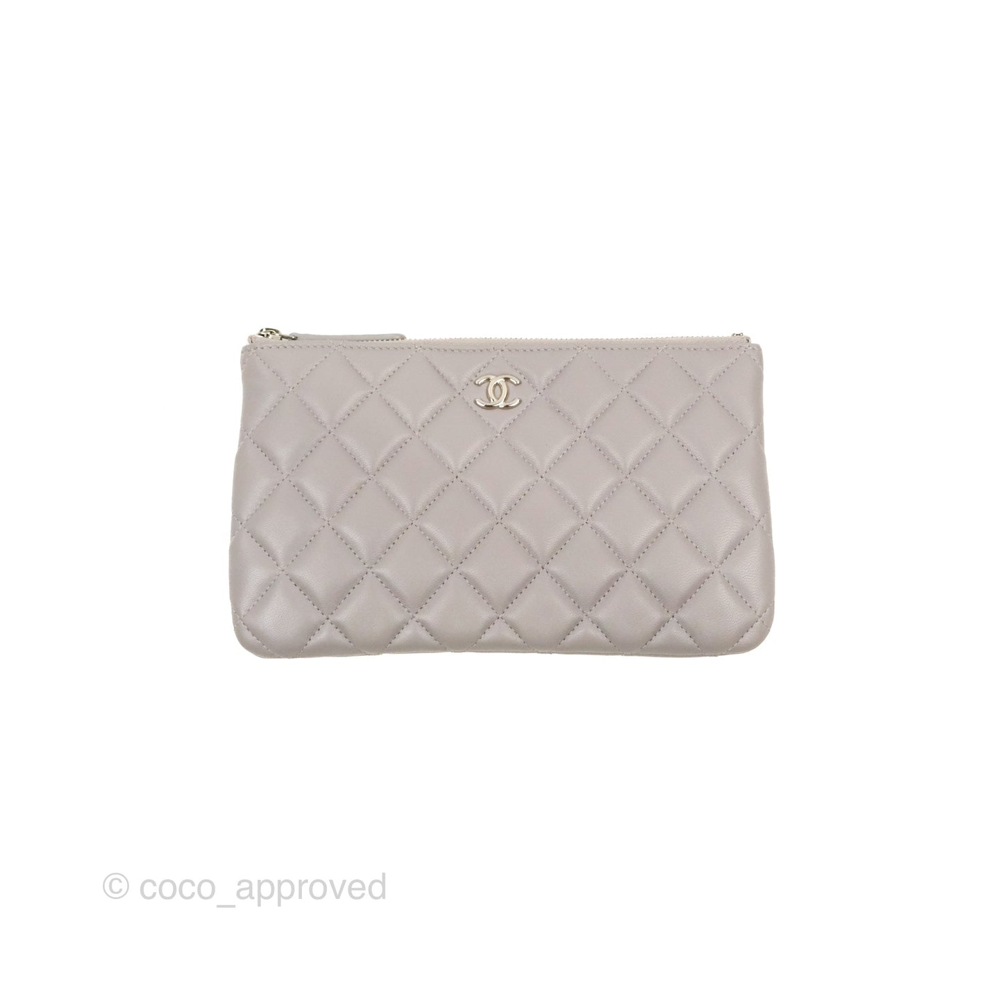 Chanel Quilted Small O Case Grey Lambskin Silver Hardware