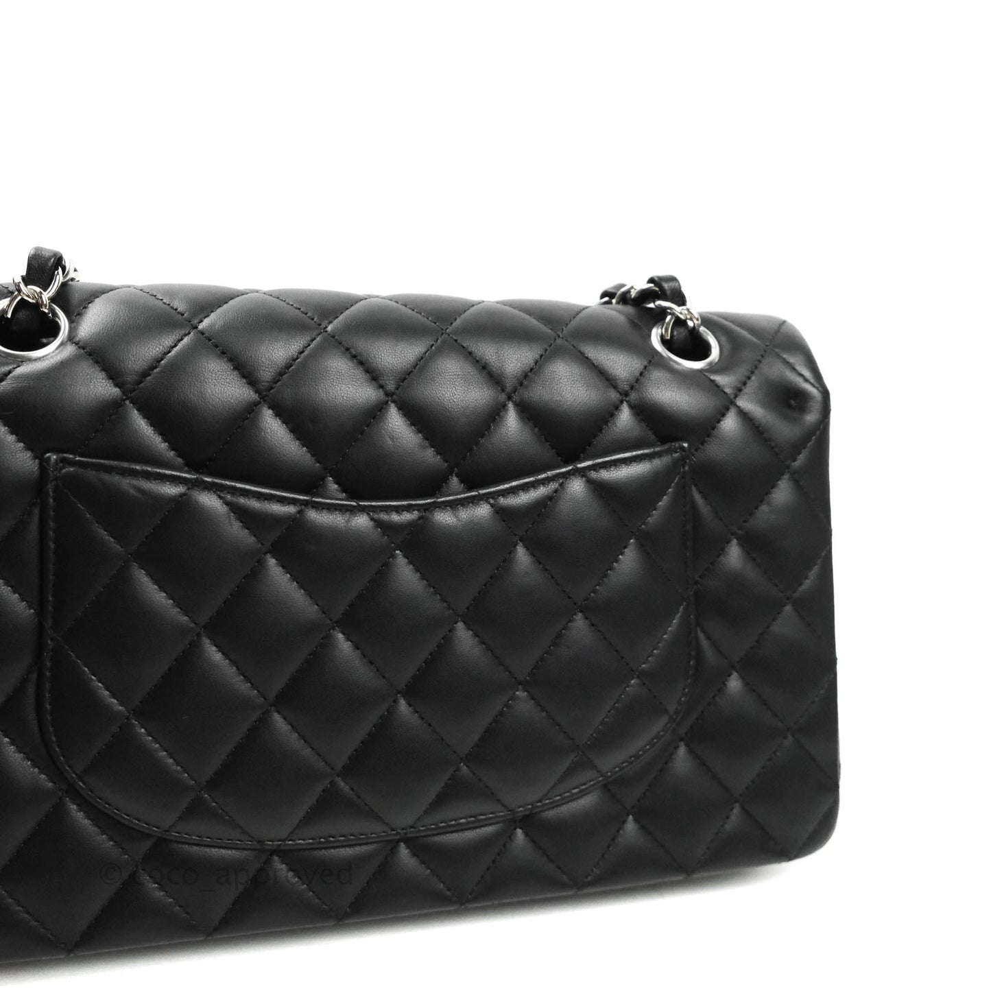 Chanel Classic M/L Medium Double Flap Black Lambskin Silver Hardware