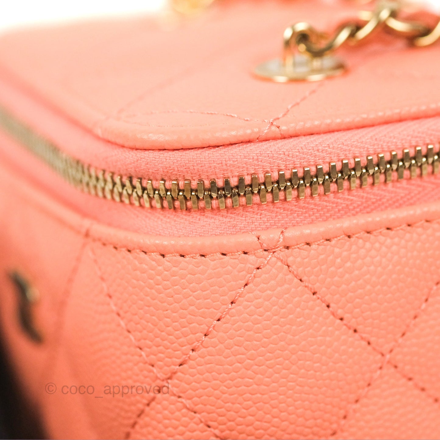Chanel Mini Vanity With Chain Coral Pink Caviar Gold Hardware