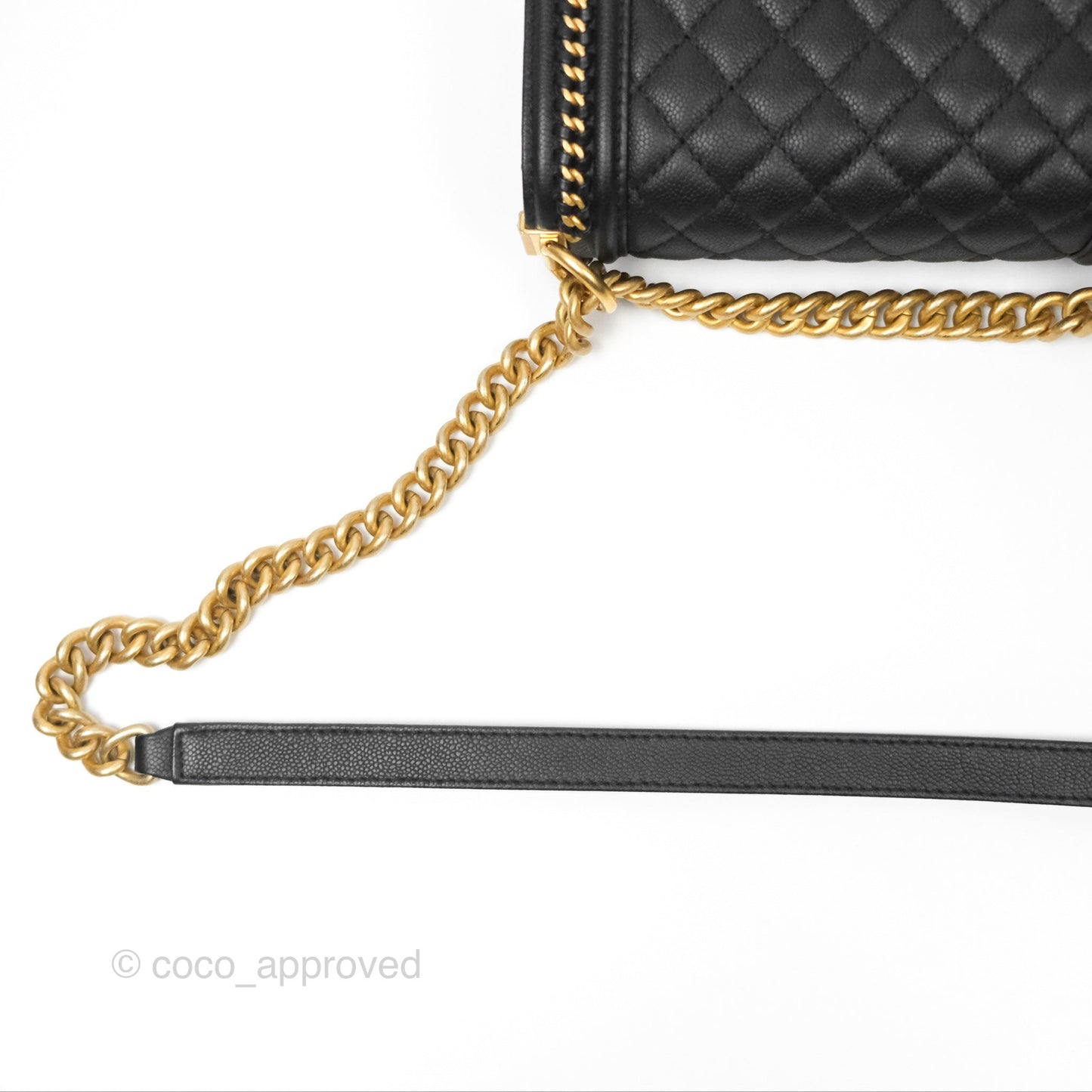 Chanel Small Chain Around Boy Quilted Black Caviar Aged Gold Hardware
