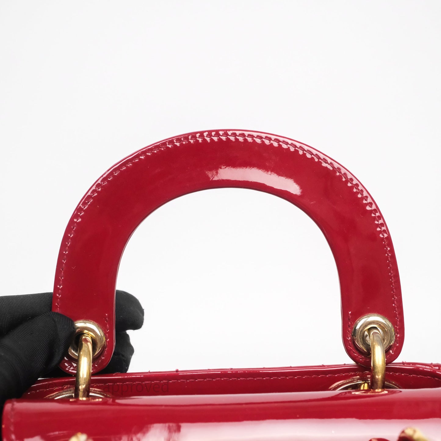 Christian Dior Mini Lady Dior Bag Red Patent Gold Hardware