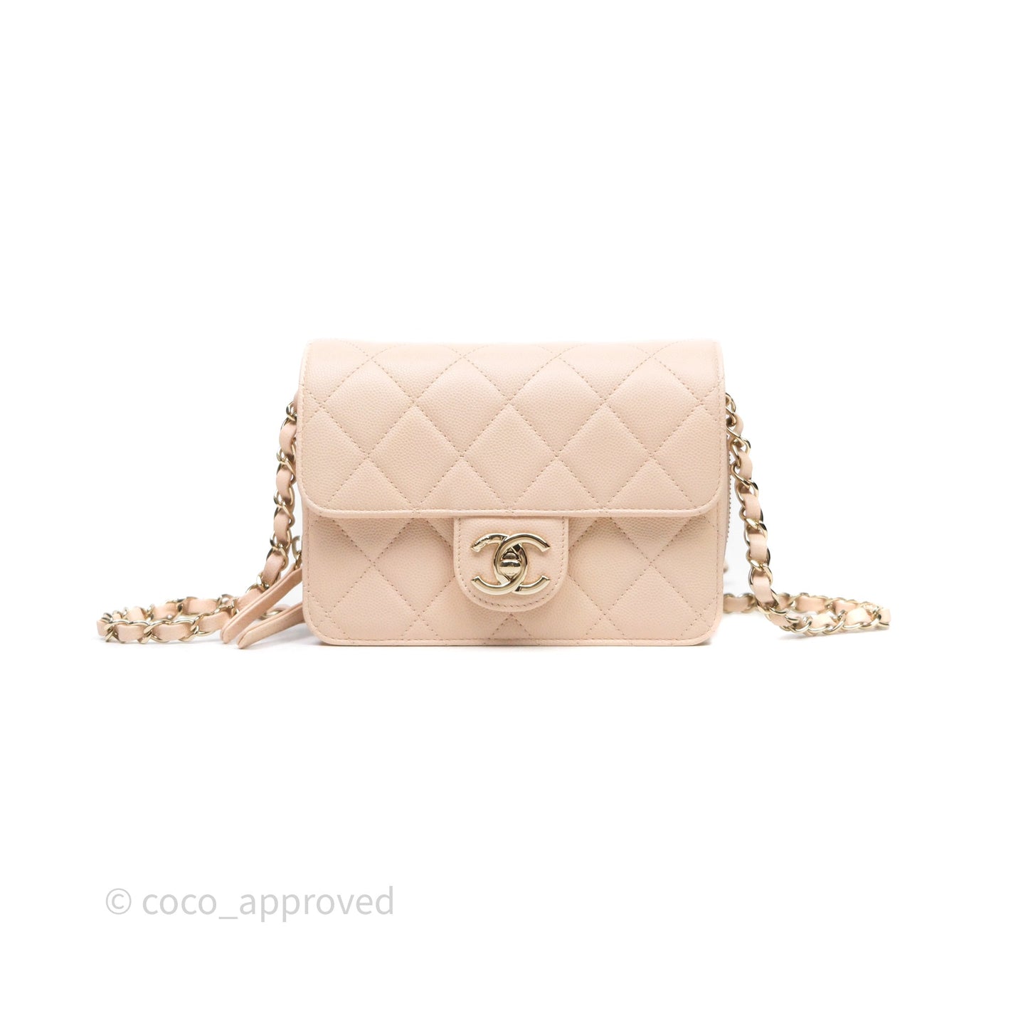 Chanel Small Like The Wallet Flap Quilted Light Beige Pink Caviar Gold Hardware 22C