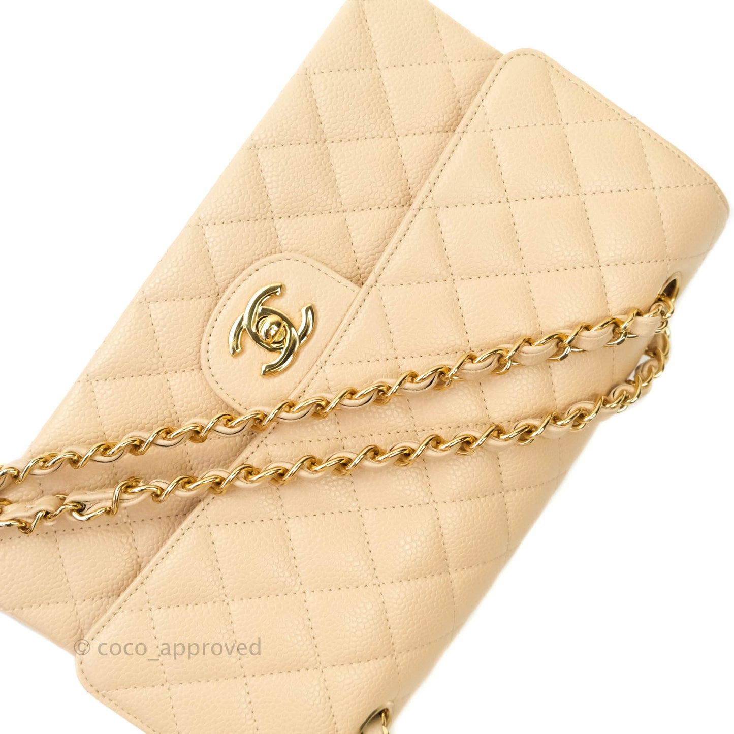 Chanel M/L Medium Double Flap Bag Beige Caviar Gold Hardware