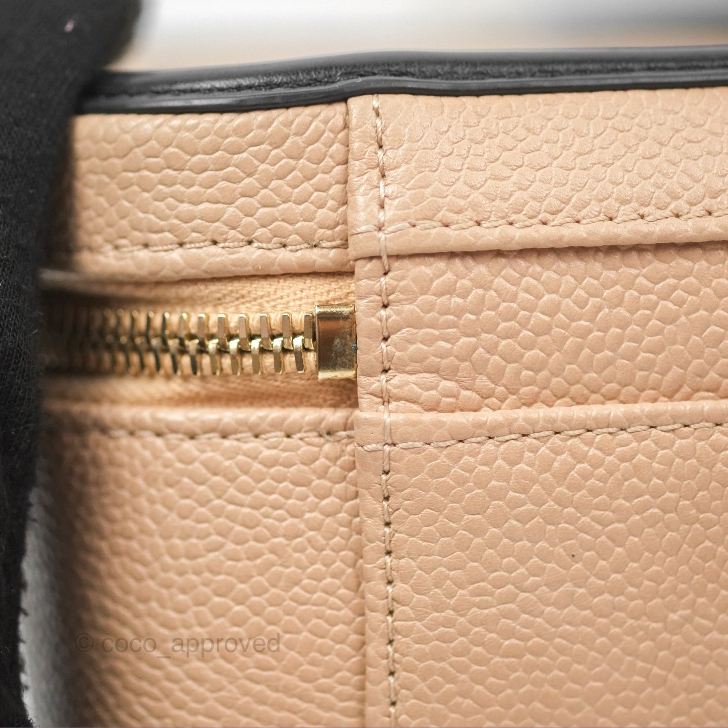 Chanel Quilted Medium CC Filigree Vanity Case Beige Black Caviar Gold Hardware