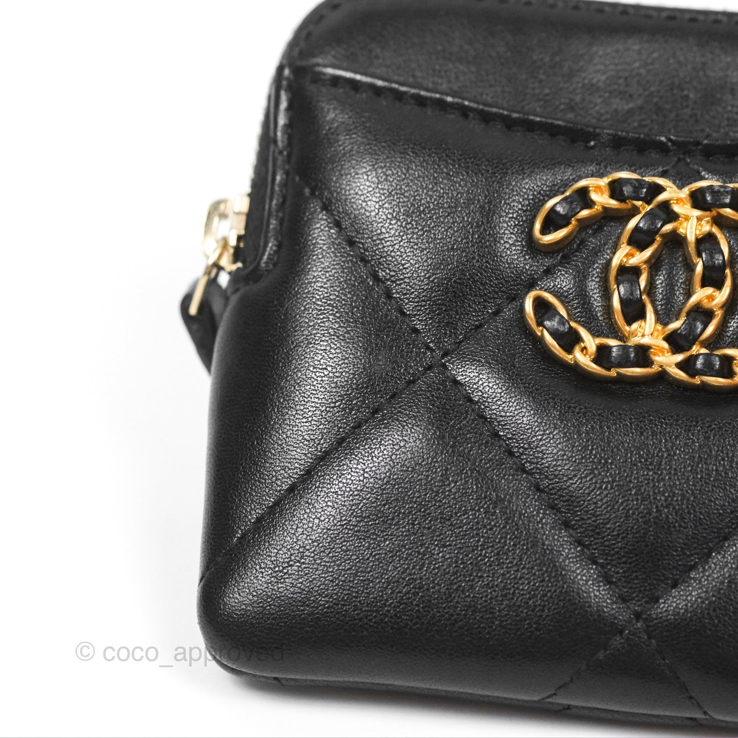 Chanel Quilted Chanel 19 Zip Card Holder Wallet Black Lambskin