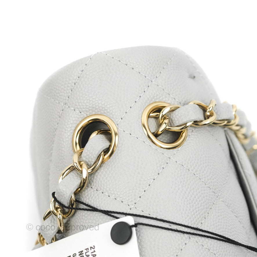 Chanel Classic Small S/M Quilted Flap Grey Caviar Gold Hardware 21A