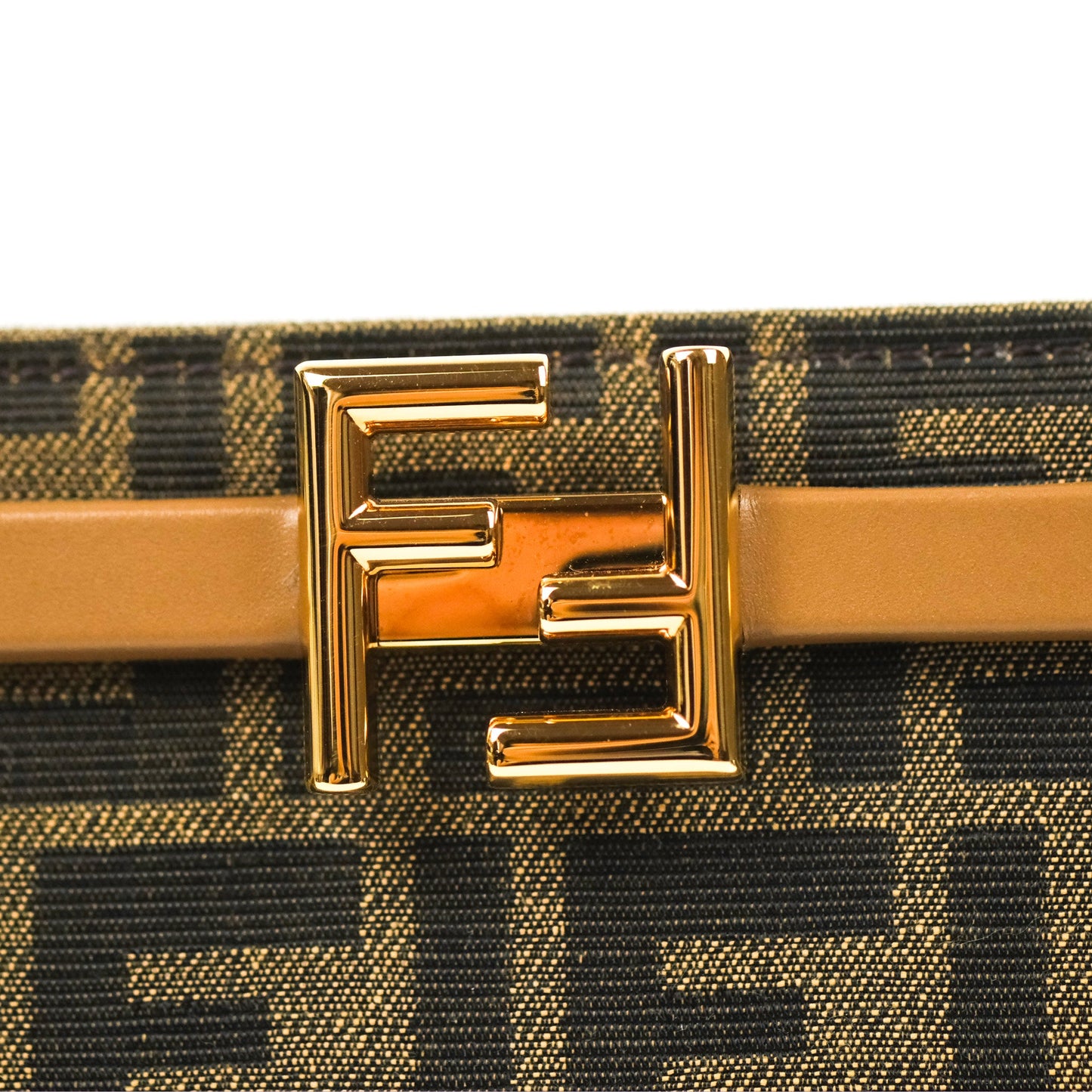 Fendi Touch Shoulder Bag FF Jacquard Brown Suede