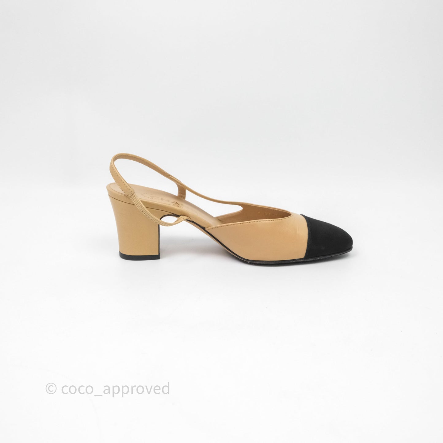 Chanel Classic Slingback Beige Black Leather Size 36