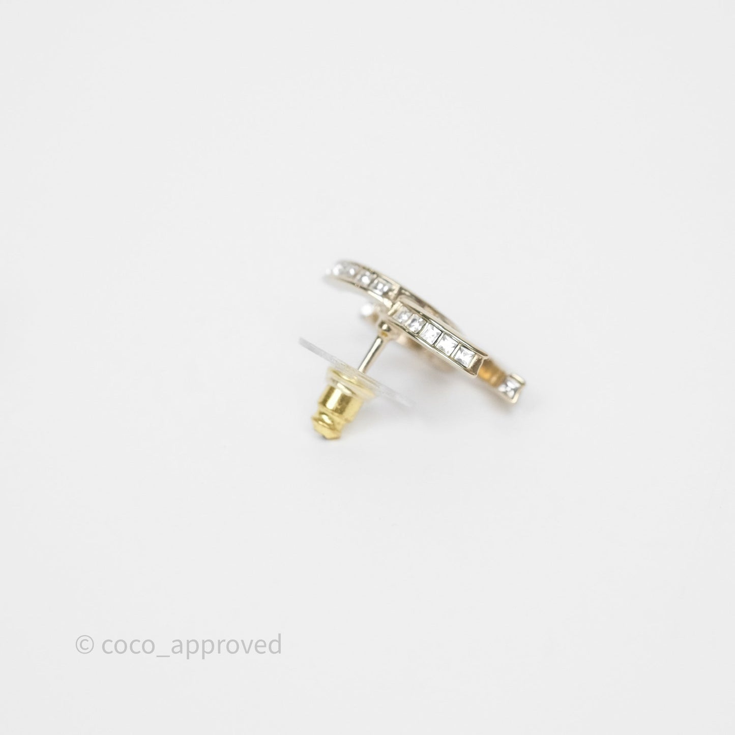 Chanel Crystal CC Earrings Gold Tone 24V