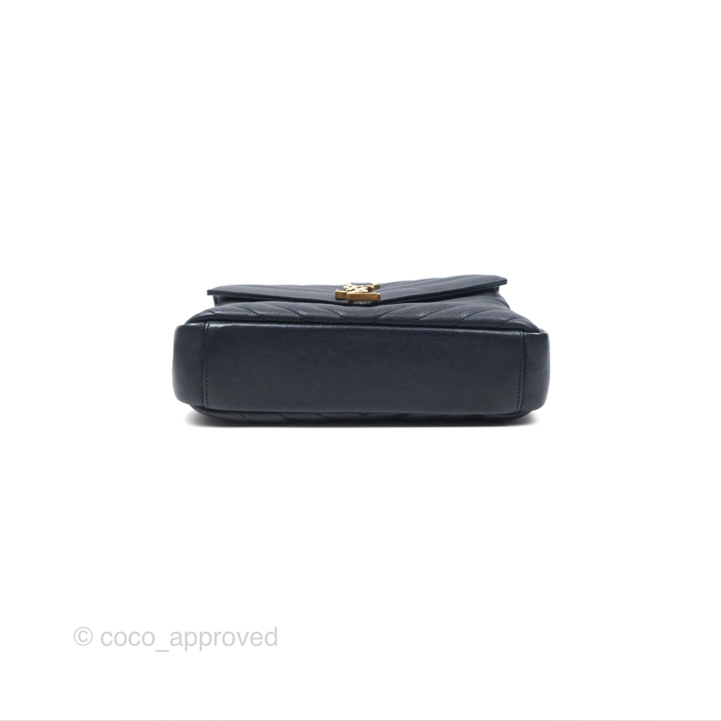 Saint Laurent Chevron Medium College Navy Chain Bag Gold Hardware