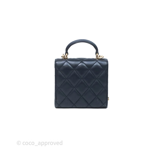 Chanel Mini Handle Clutch With Chain Iridescent Dark Navy Lambskin Gold Hardware