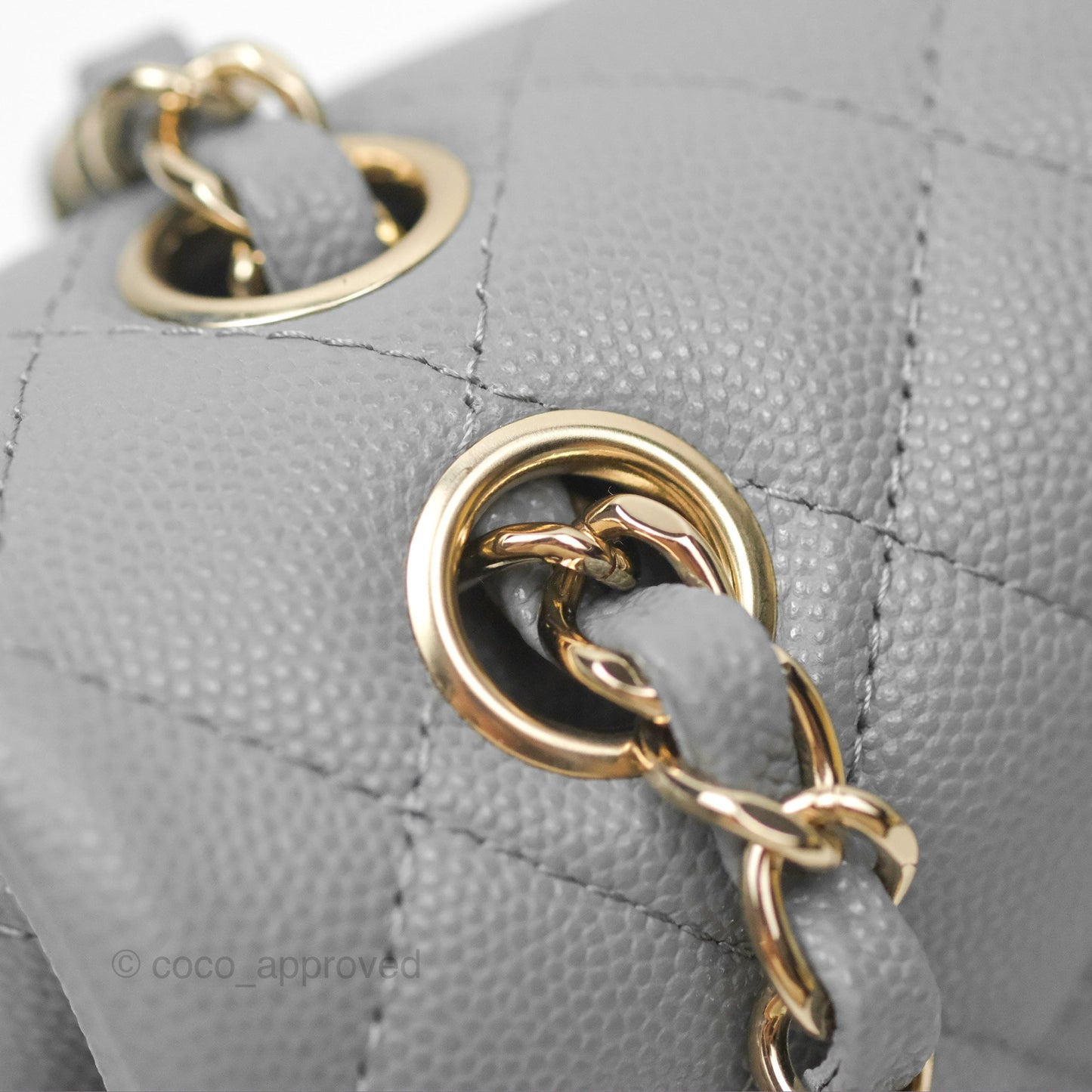 Chanel Small Classic Quilted Flap Grey Caviar Gold Hardware