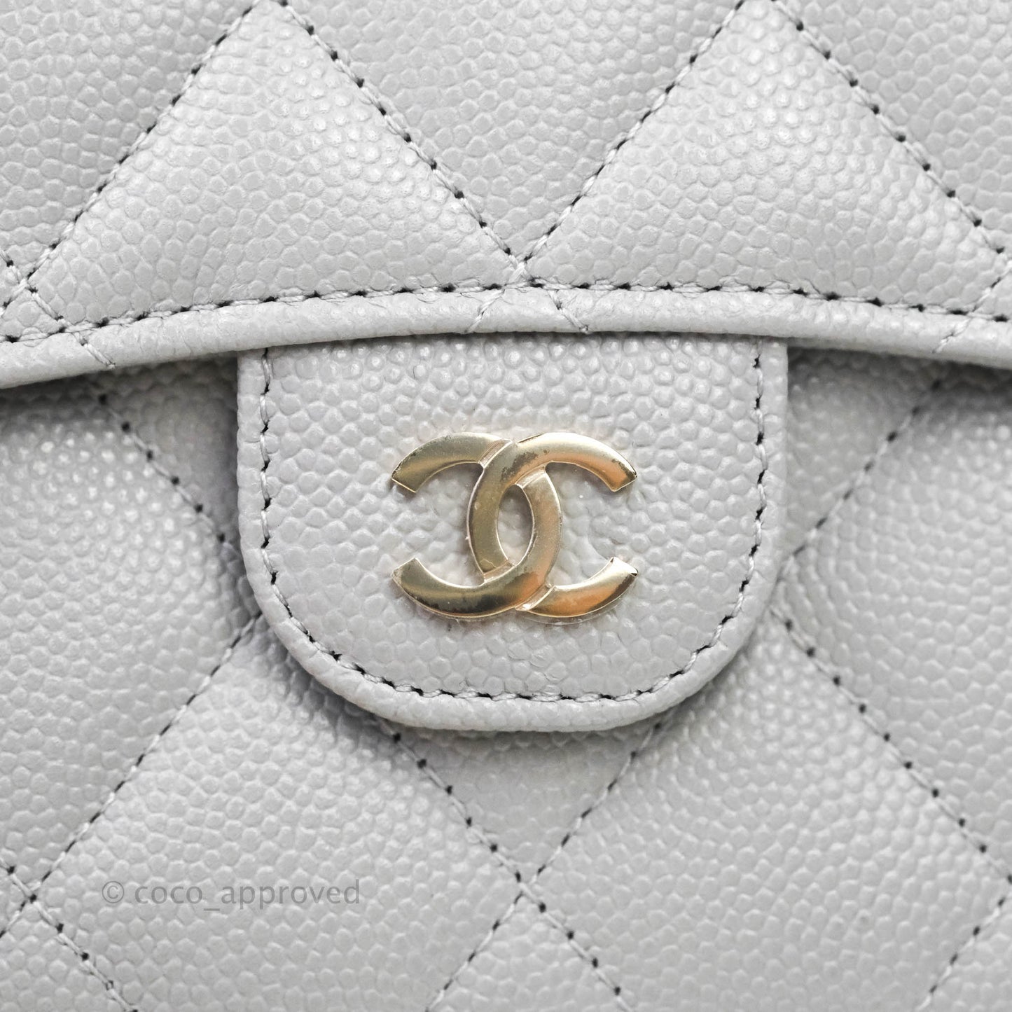 Chanel Quilted Classic Compact Wallet Grey Caviar Gold Hardware 21A