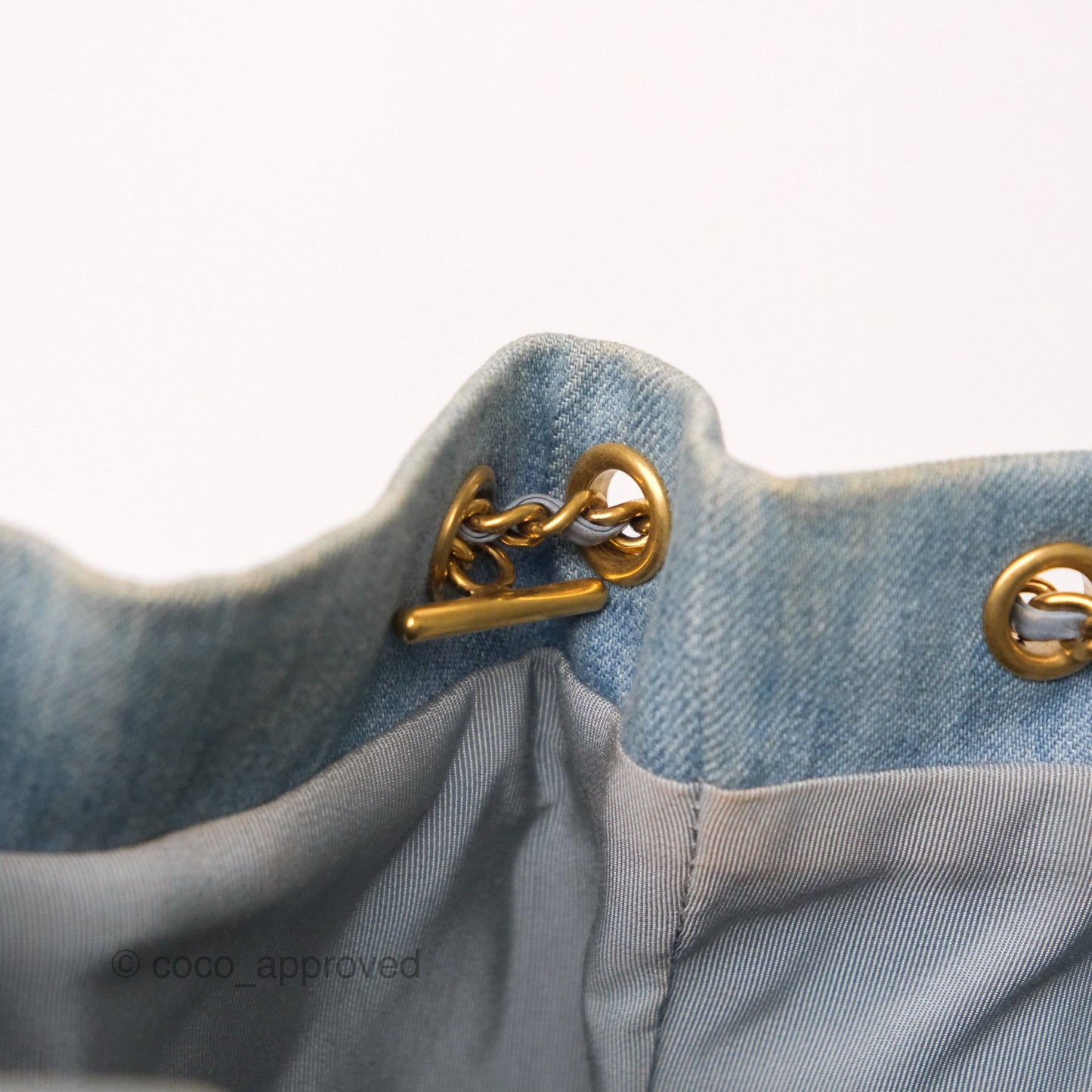 Chanel Drawstring Bucket Bag Denim Blue Aged Gold Hardware