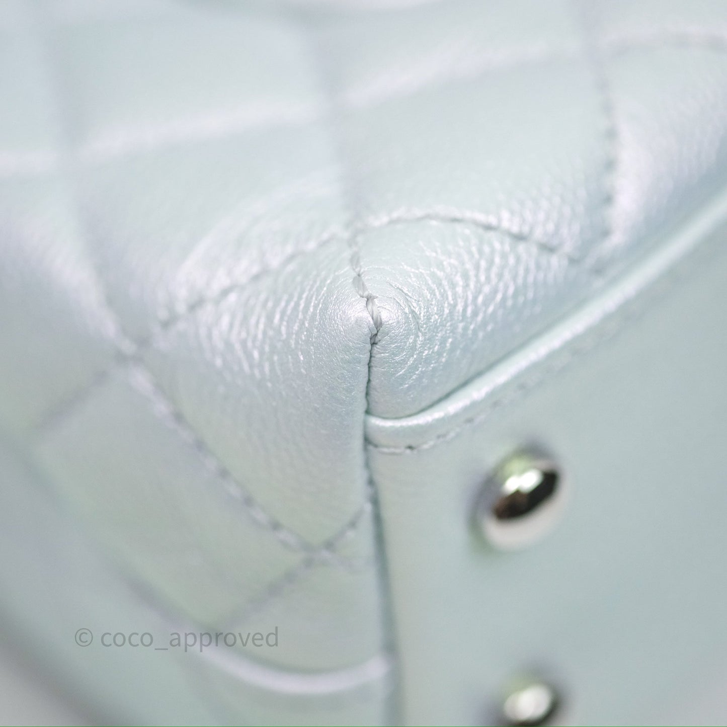Chanel Mini Coco Handle Quilted Iridescent Light Blue Caviar Rainbow Hardware