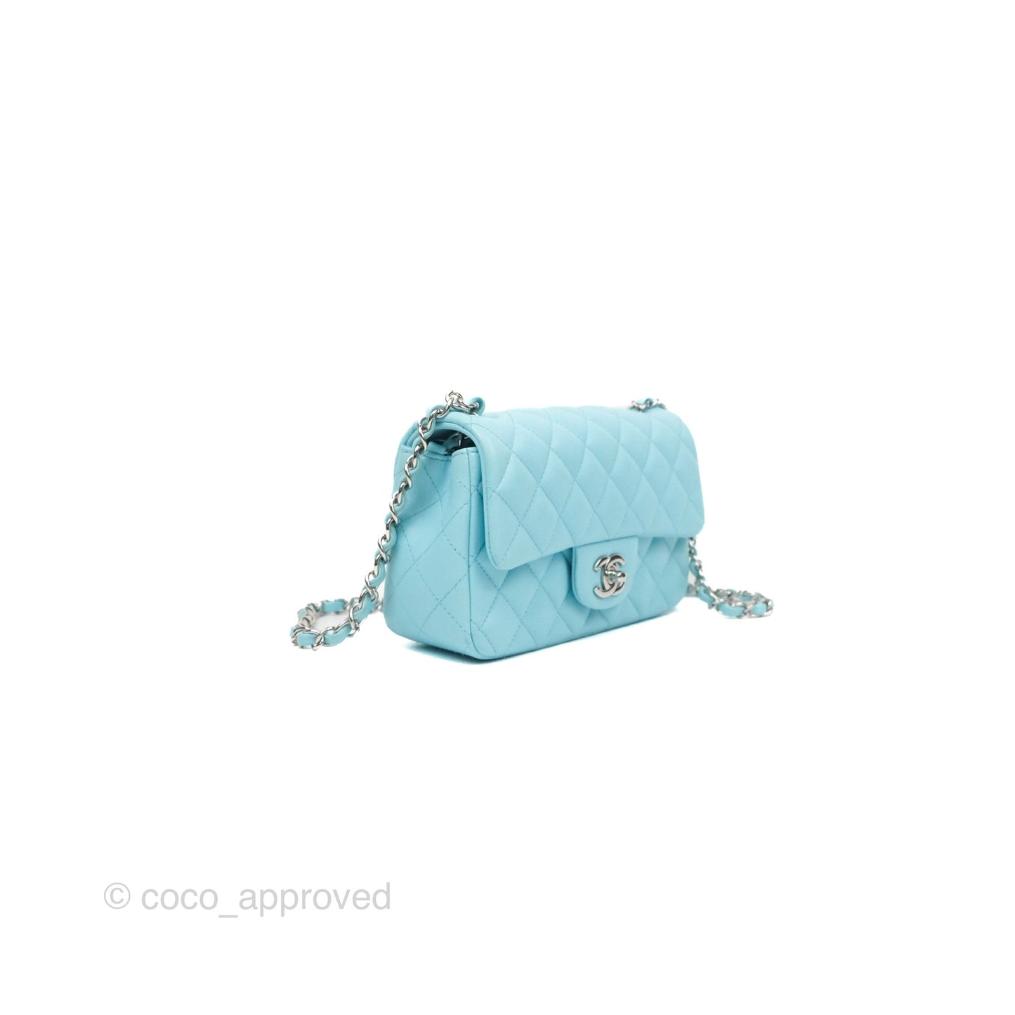Chanel Quilted Mini Rectangular Flap Neon Blue Lambskin Silver Hardware 21S