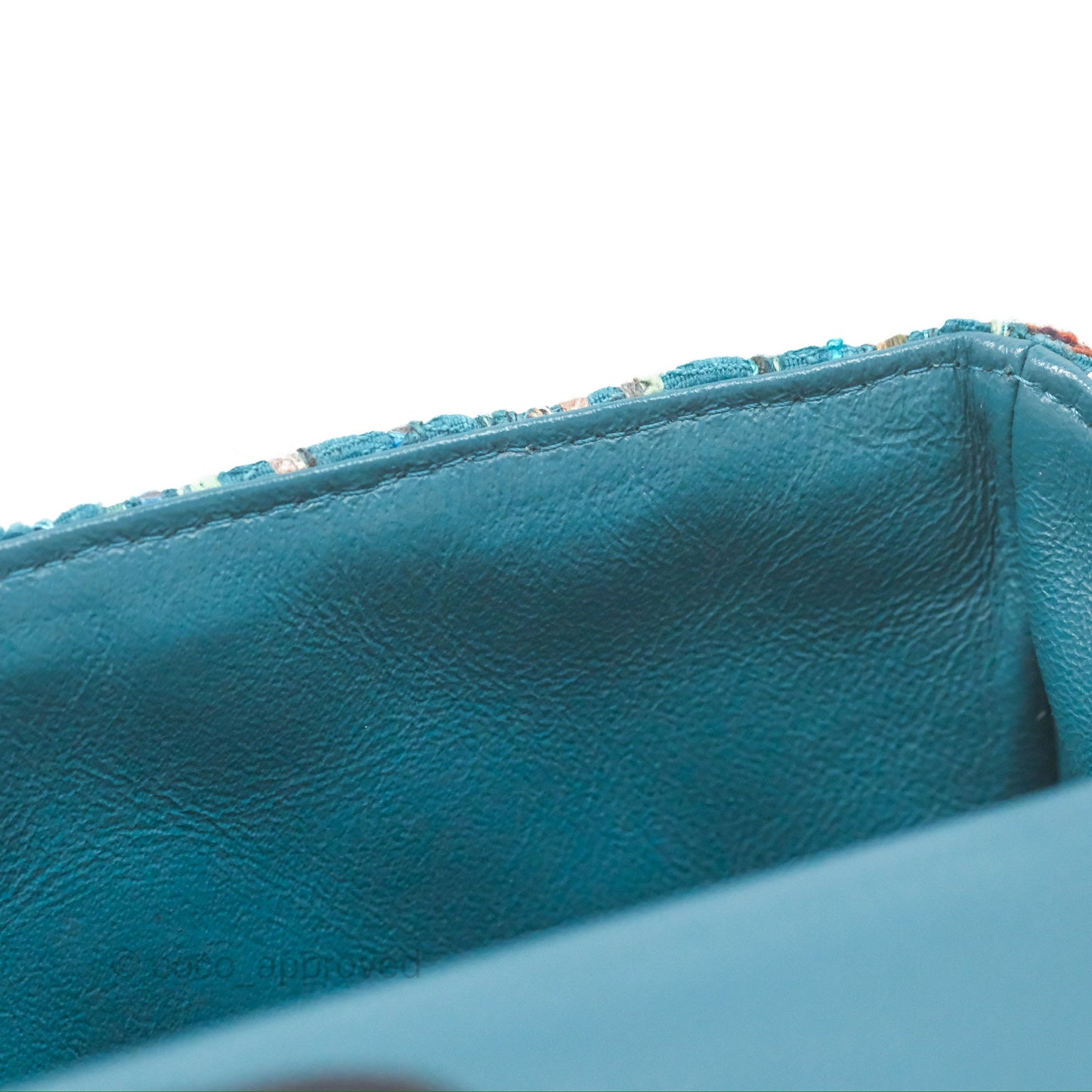 Chanel Mini Rectangular Flap Teal Tweed Gold Hardware