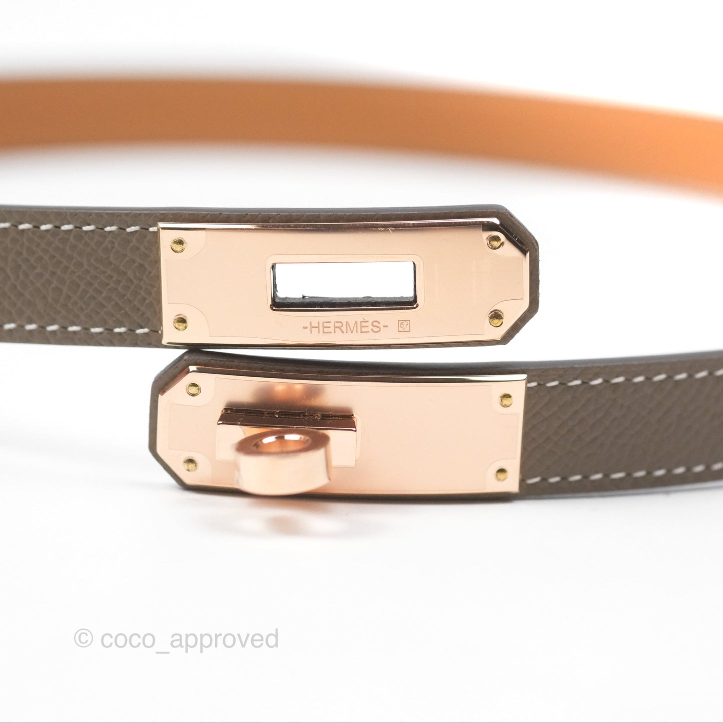 Hermès Epsom Kelly Buckle Belt Etoupe 18 Rose Gold Hardware
