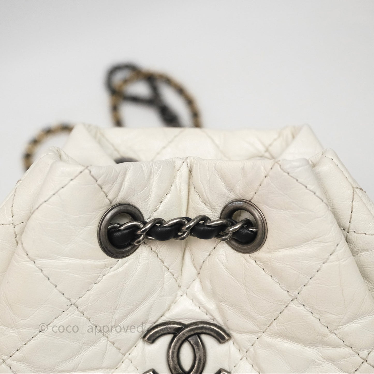 Chanel Small Gabrielle Backpack White Black Aged Calfskin