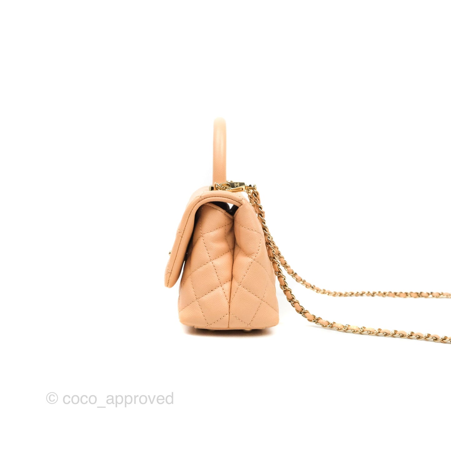 Chanel Mini Coco Handle Quilted Beige Pink Caviar Gold Hardware