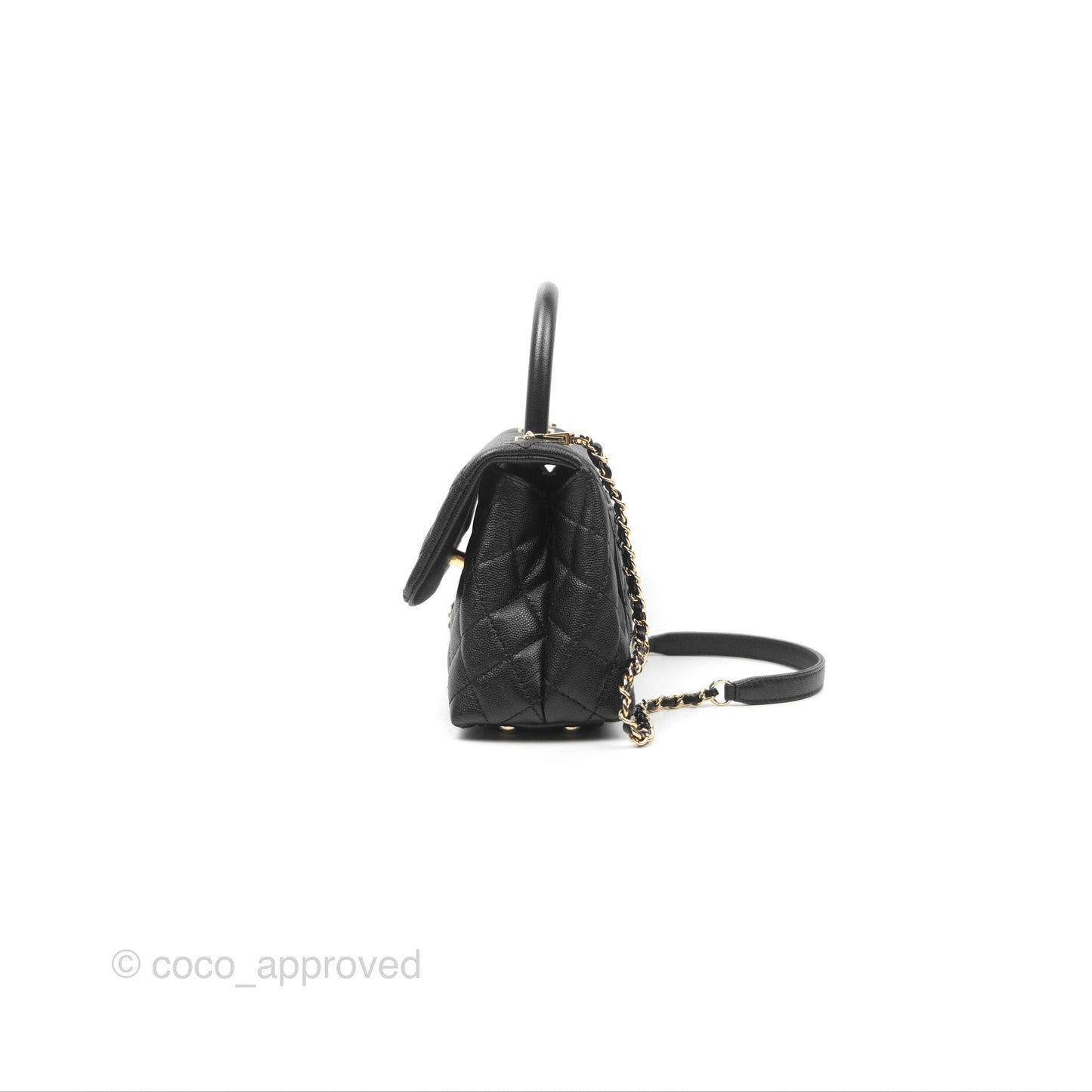 Chanel Small Quilted Coco Handle Black Caviar Gold Hardware