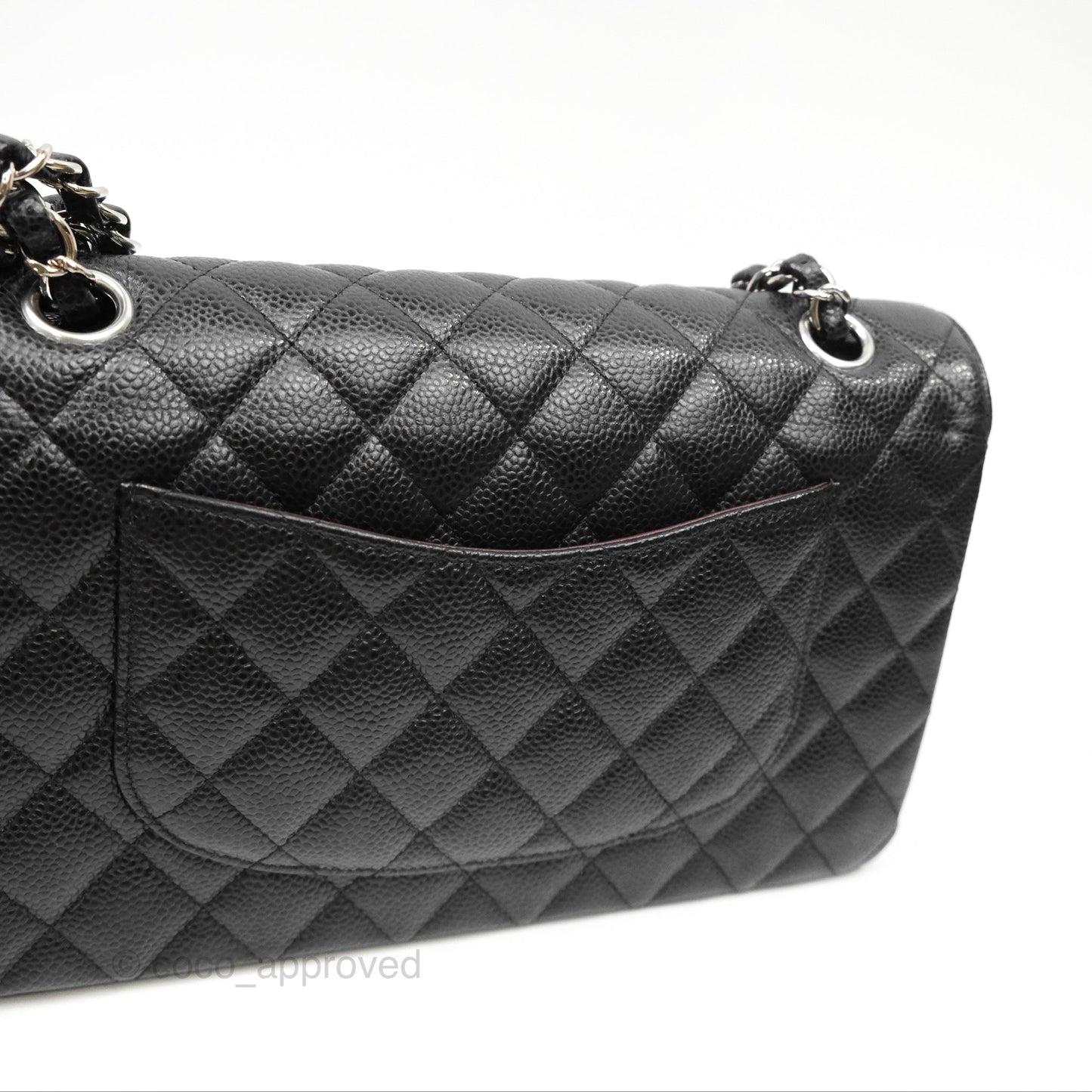 Chanel Classic M/L Medium Flap Quilted Black Caviar Silver Hardware